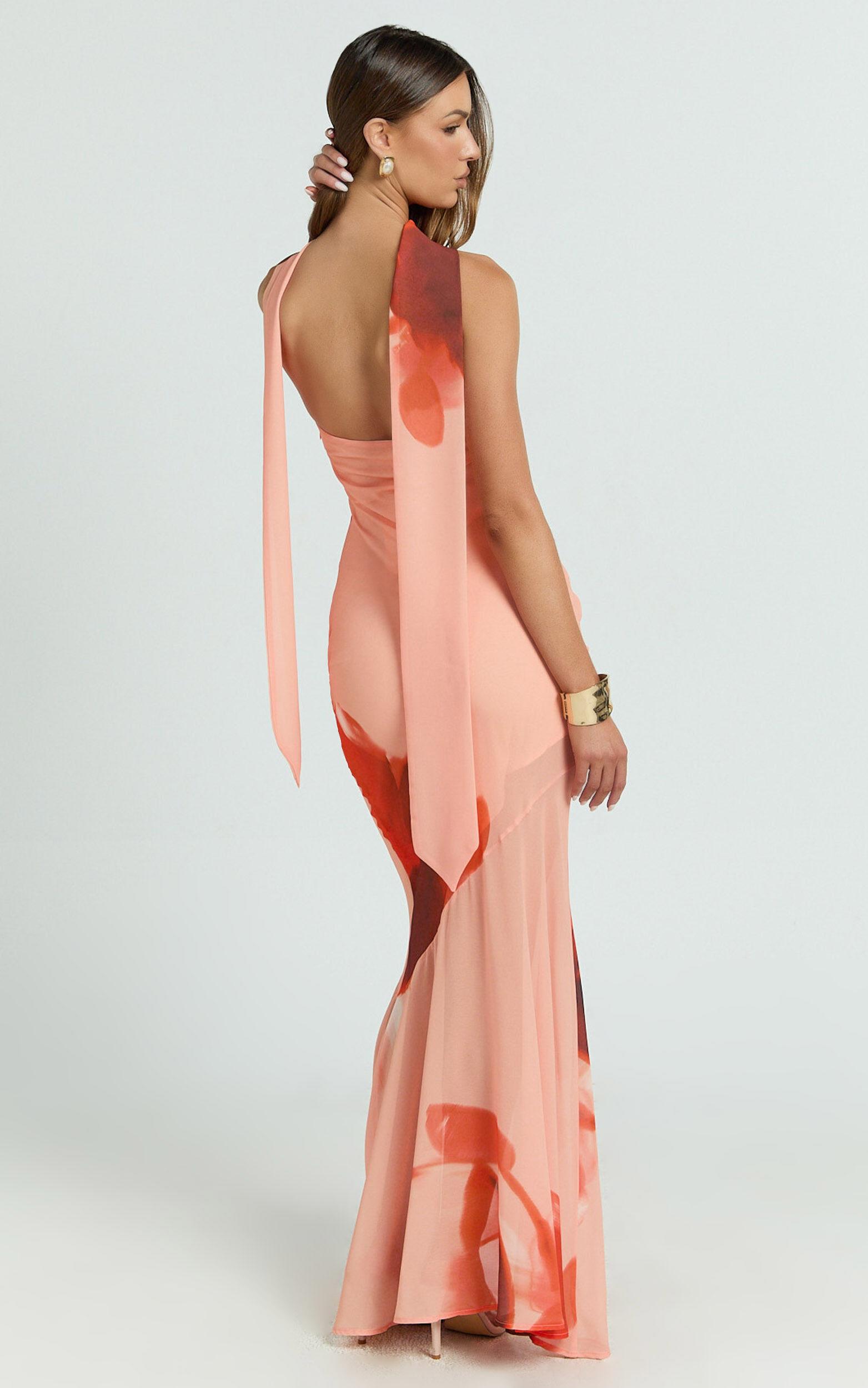 Angie Maxi Dress - Strapless Bias Column Dress with Scarf in Orange Product Image