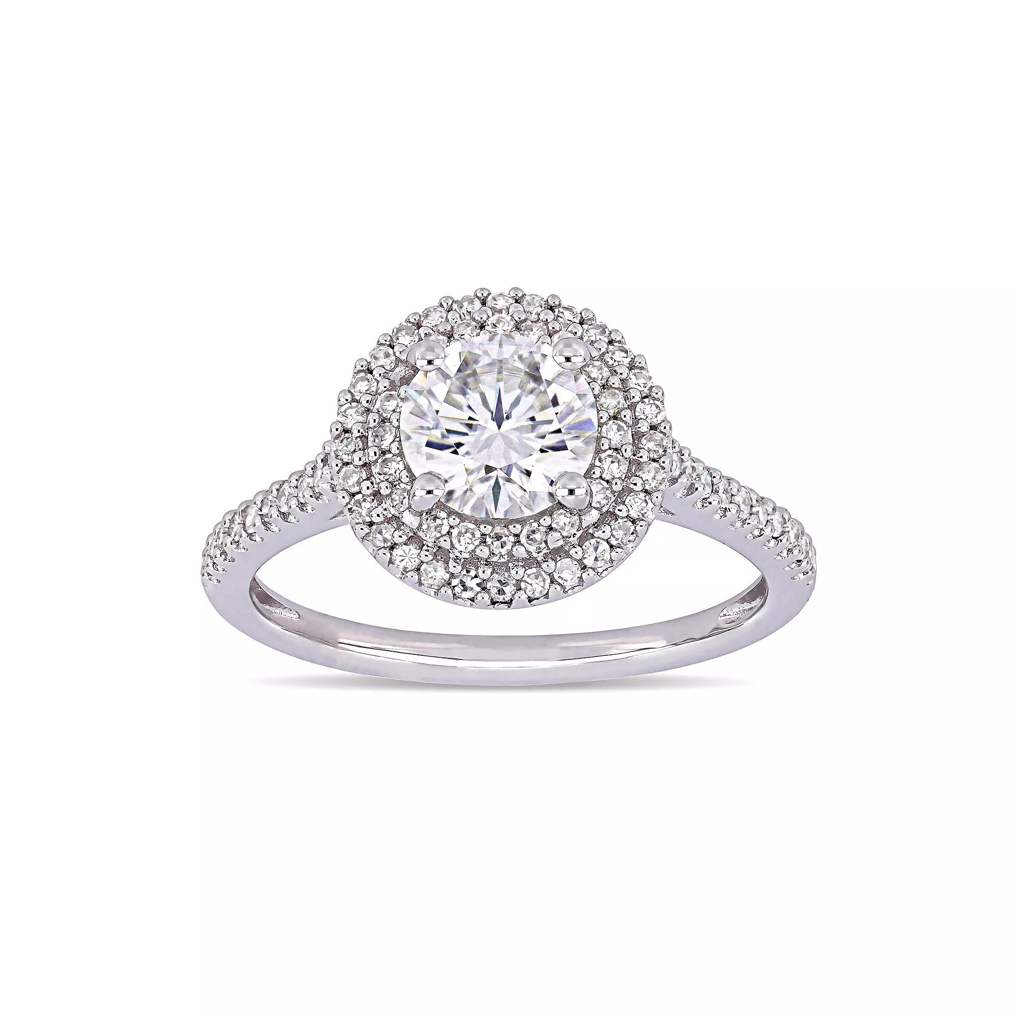 Stella Grace 1 ct. T.W. Lab-Created Moissanite & 1/3 ct. T.W. Diamond Double Halo Engagement Ring, Women's, Size: 7, 14k Whgold Product Image