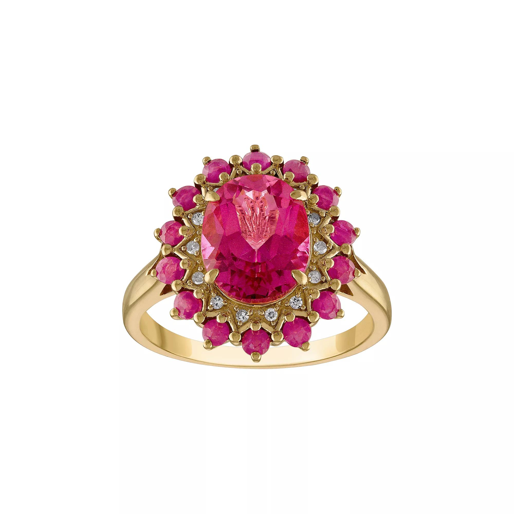 Tiara 14k Gold Over Silver Pink Topaz Ruby & Diamond Accent Ring, Women's, Size: 6, Gold Tone Product Image