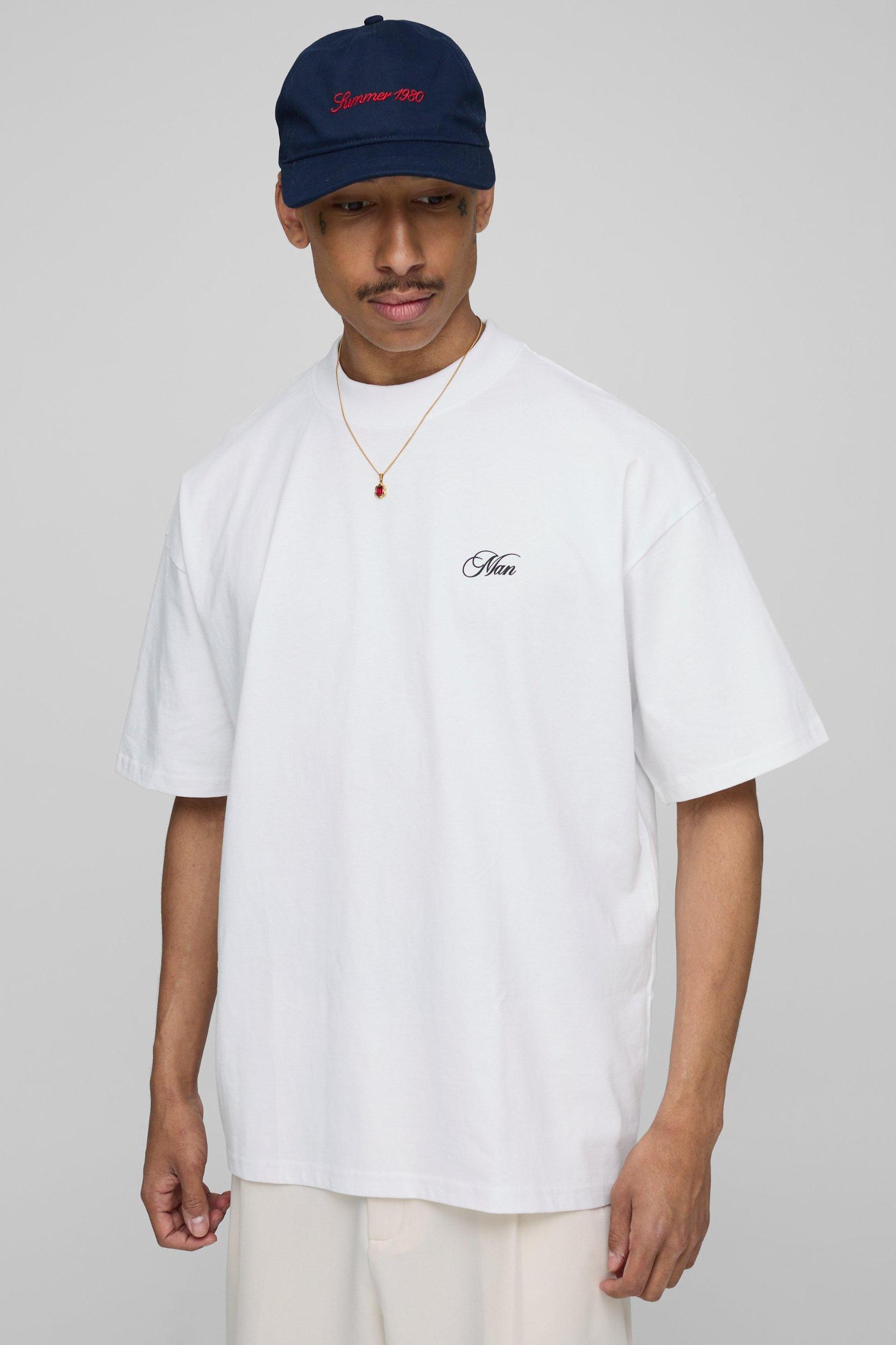 White Oversized Extended Neck Man Monte Carlo Printed T-Shirt | boohooMAN USA Product Image
