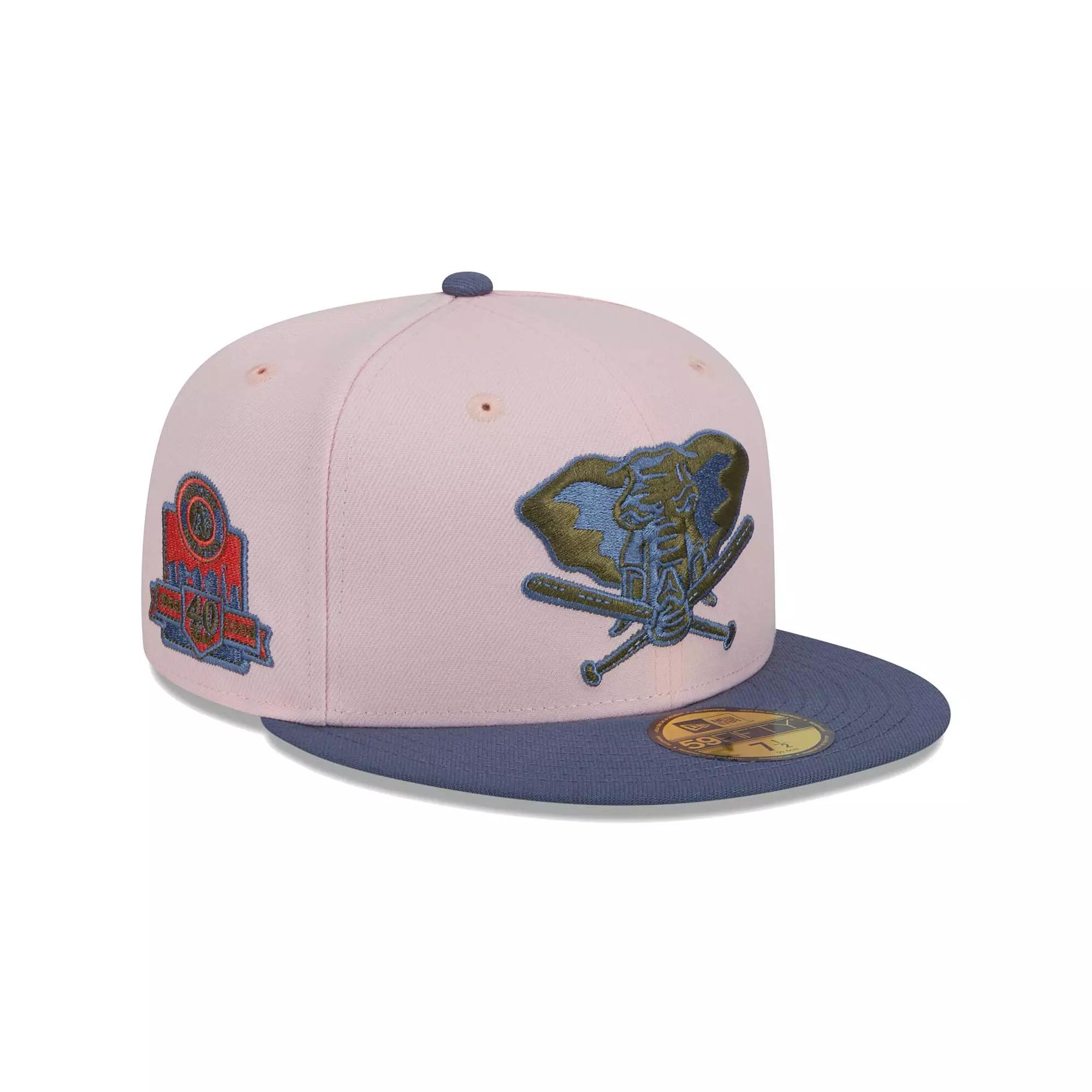 Men's New Era Pink/Blue Oakland Athletics  Olive Undervisor 59FIFTY Fitted Hat, Size: 8 Product Image