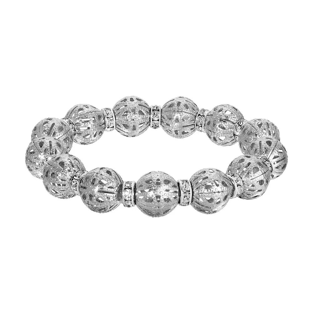 1928 Black Tone Filigree Stretch Bracelet, Womens Product Image