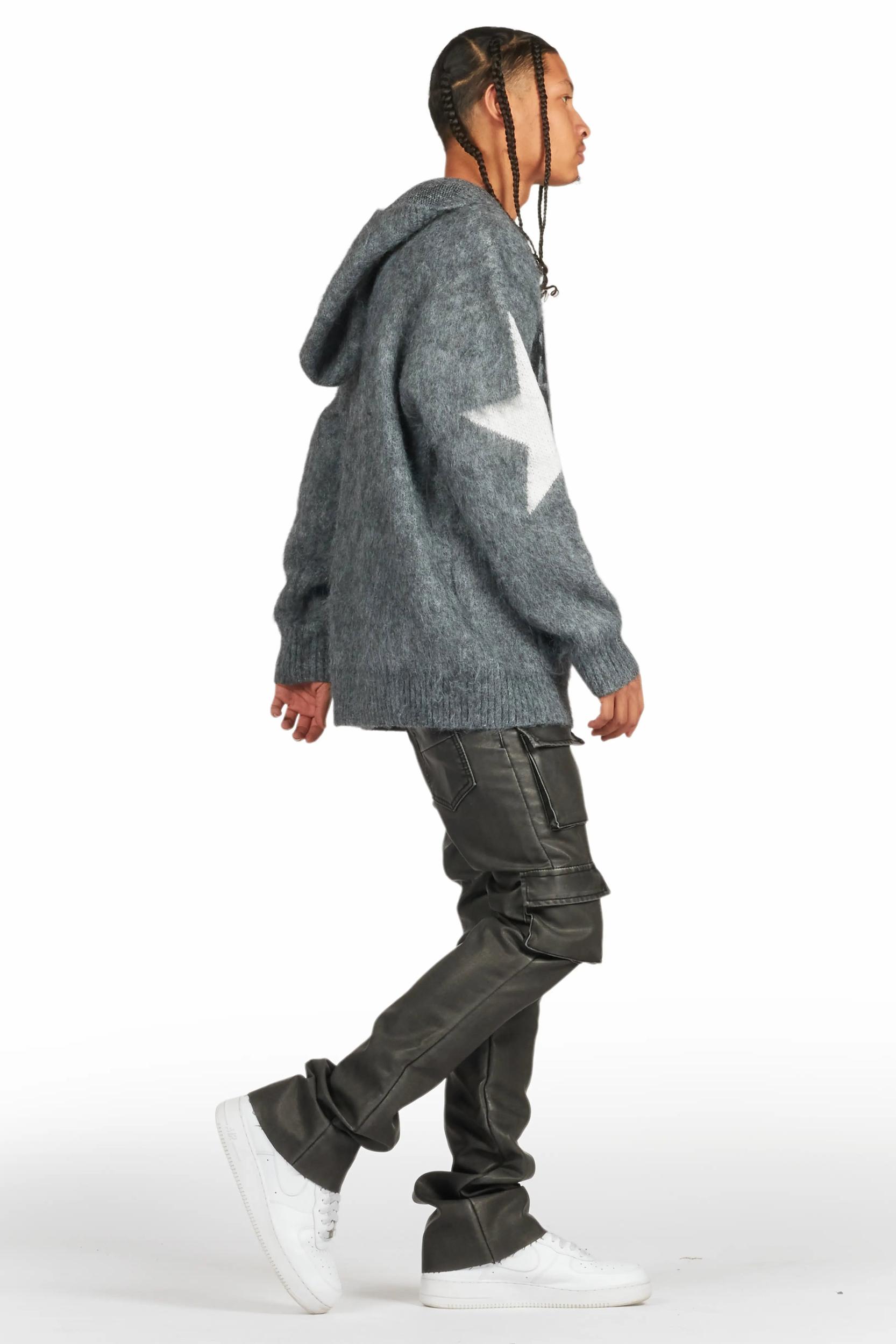 Khaza Distressed Black PU Leather Jean Male Product Image