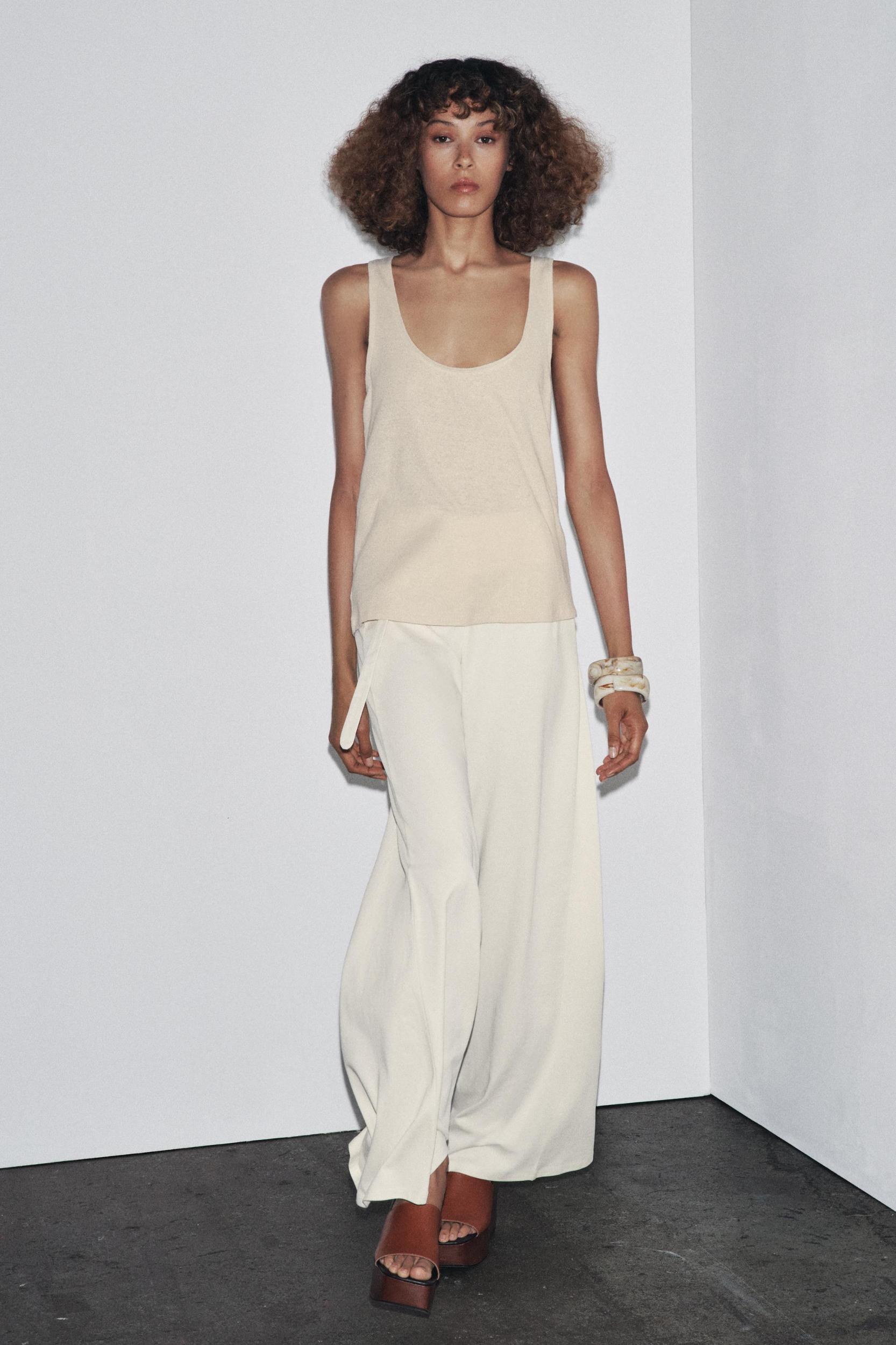 LINEN AND COTTON BLEND STRAPPY TOP Product Image