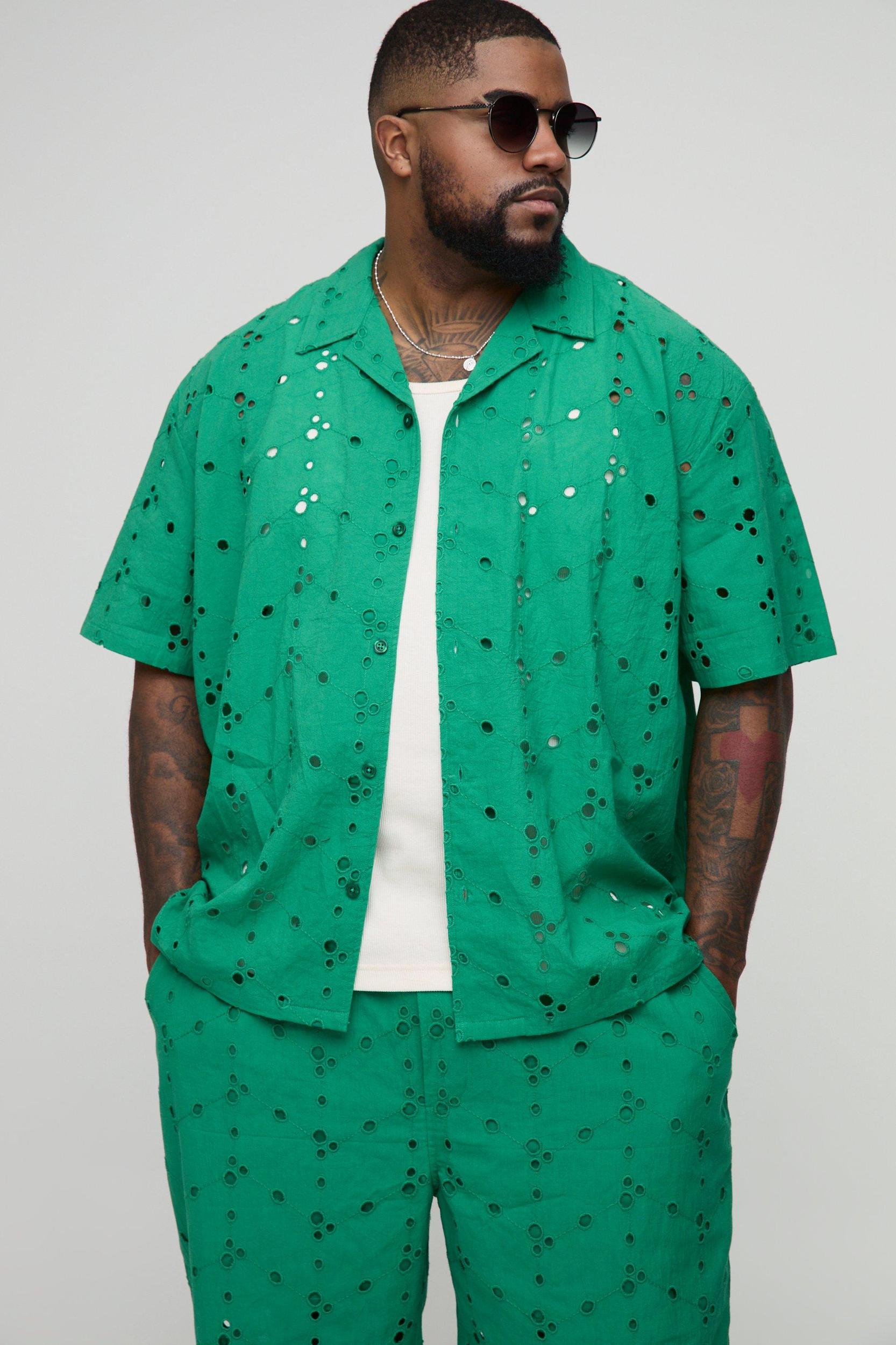 Plus Oversized Broderie Shirt & Pants Set | boohooMAN USA Product Image