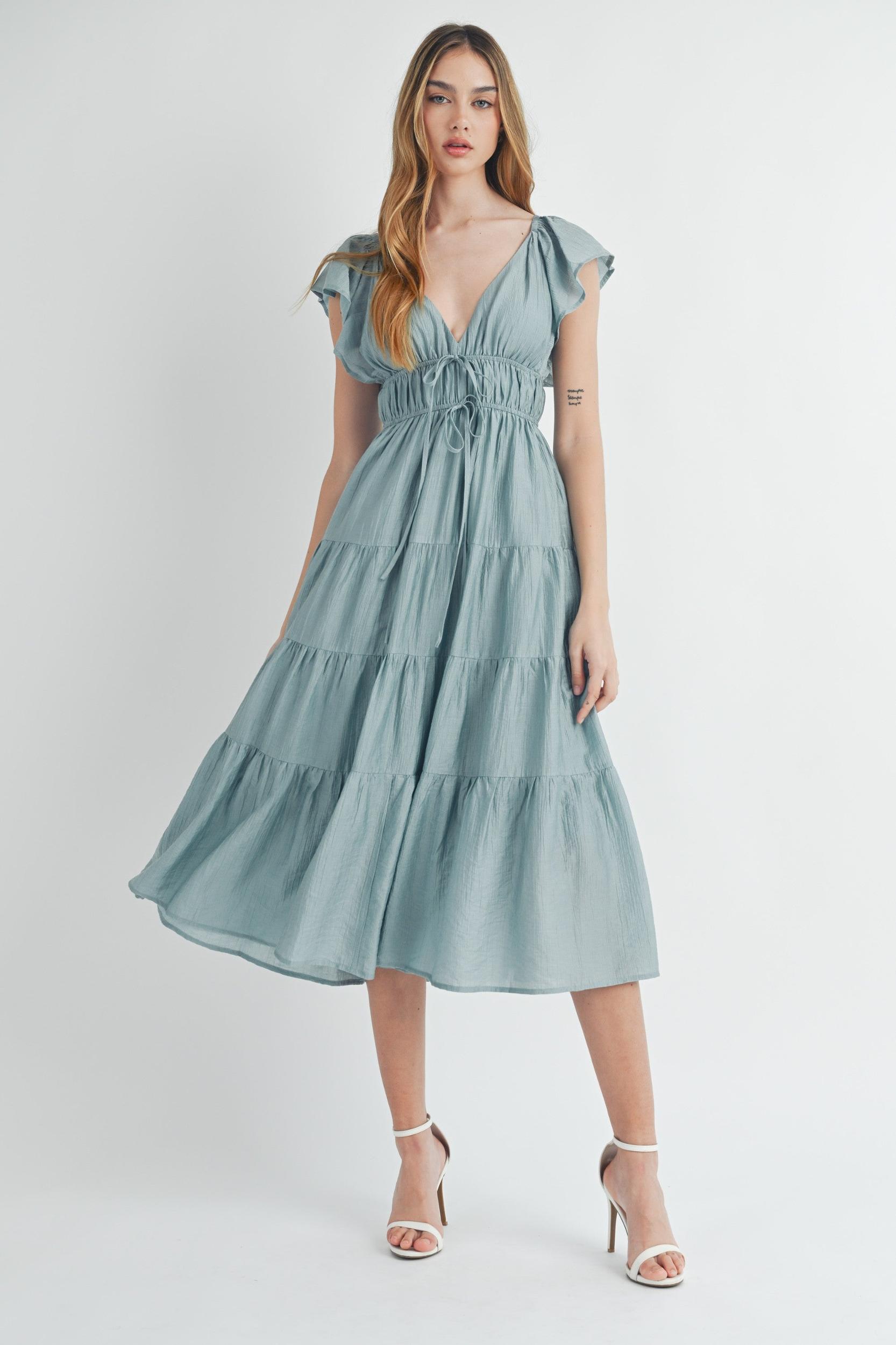 Ruffle Sleeve Summer Midi Dress Product Image