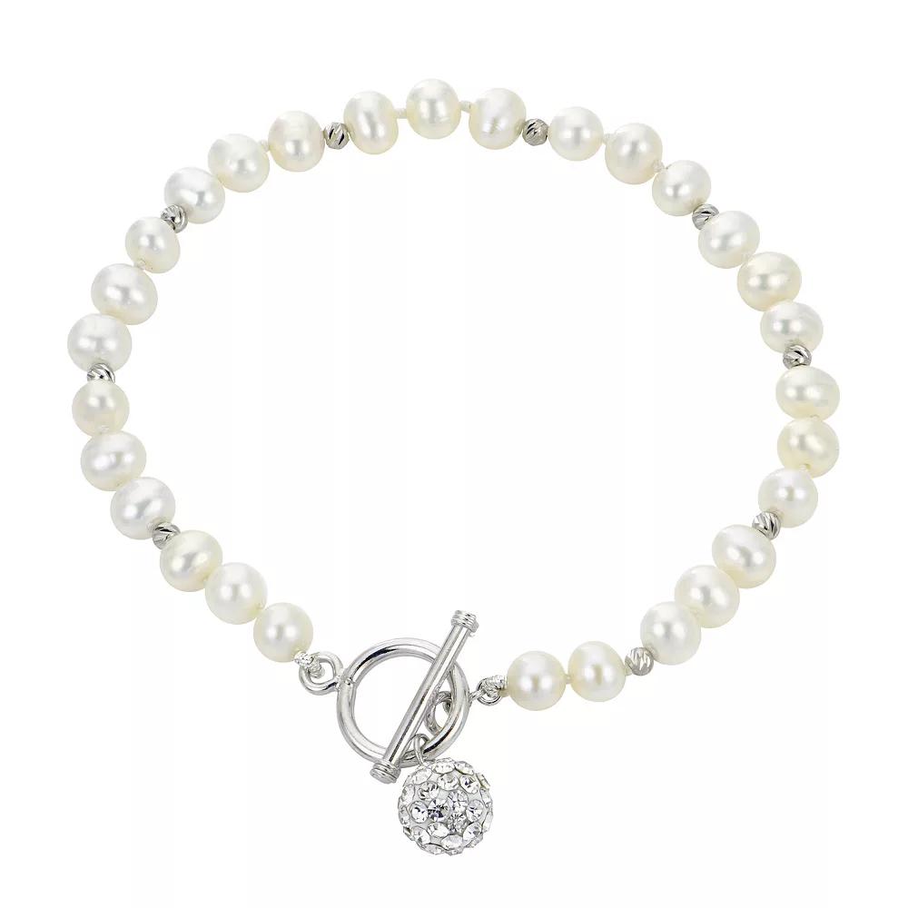 PearLustre by Imperial Freshwater Cultured Pearl & Crystal Bead Bracelet, Womens Sterling Silver Product Image