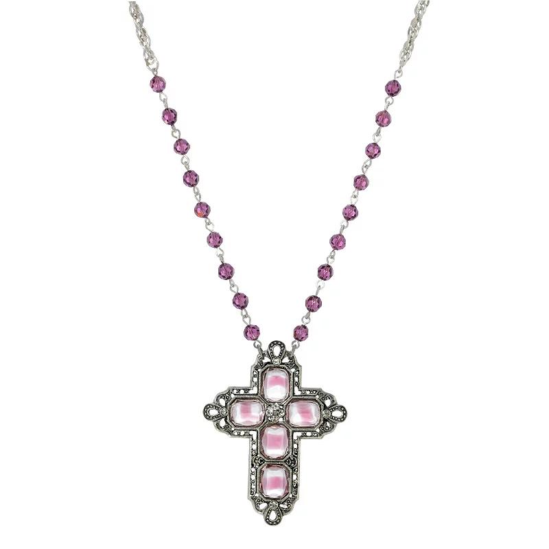 1928 Crystal Cross Beaded Necklace, Womens, Purple Product Image