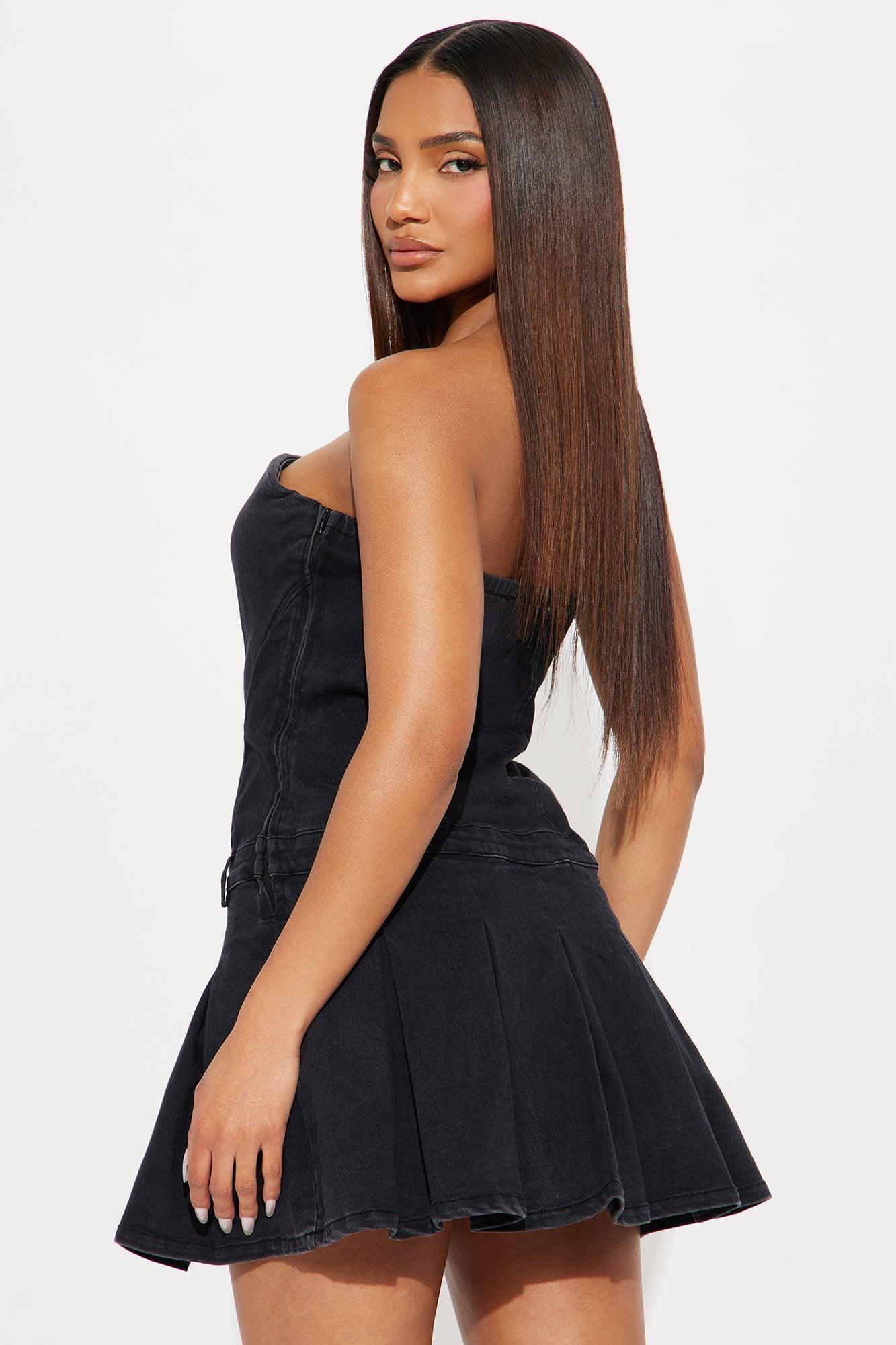 Cassie Denim Mini Dress - Black Wash Product Image