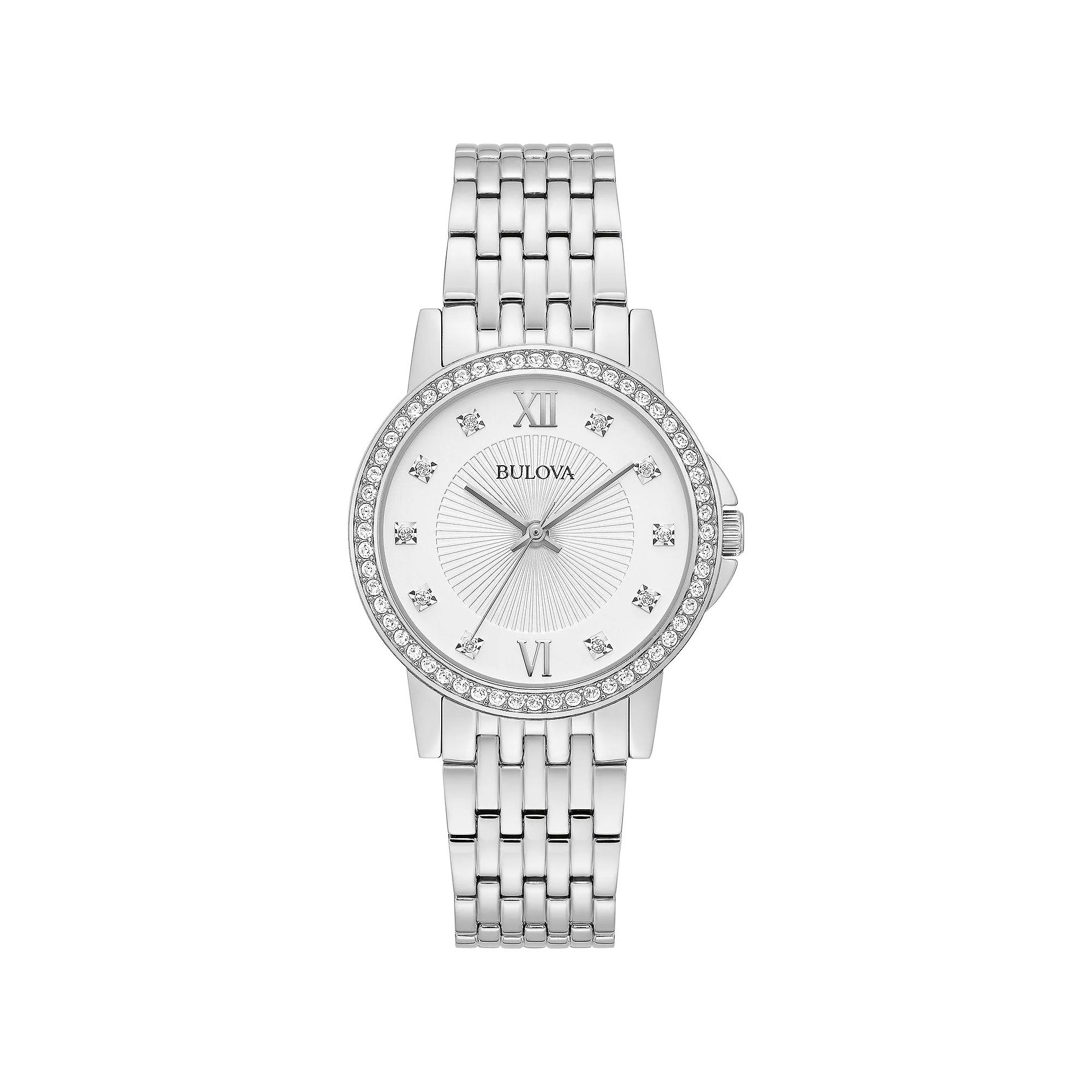 Bulova Women's Classic Stainless Steel Crystal Accent Dial and Bezel Bracelet Watch - 96L297,  Product Image