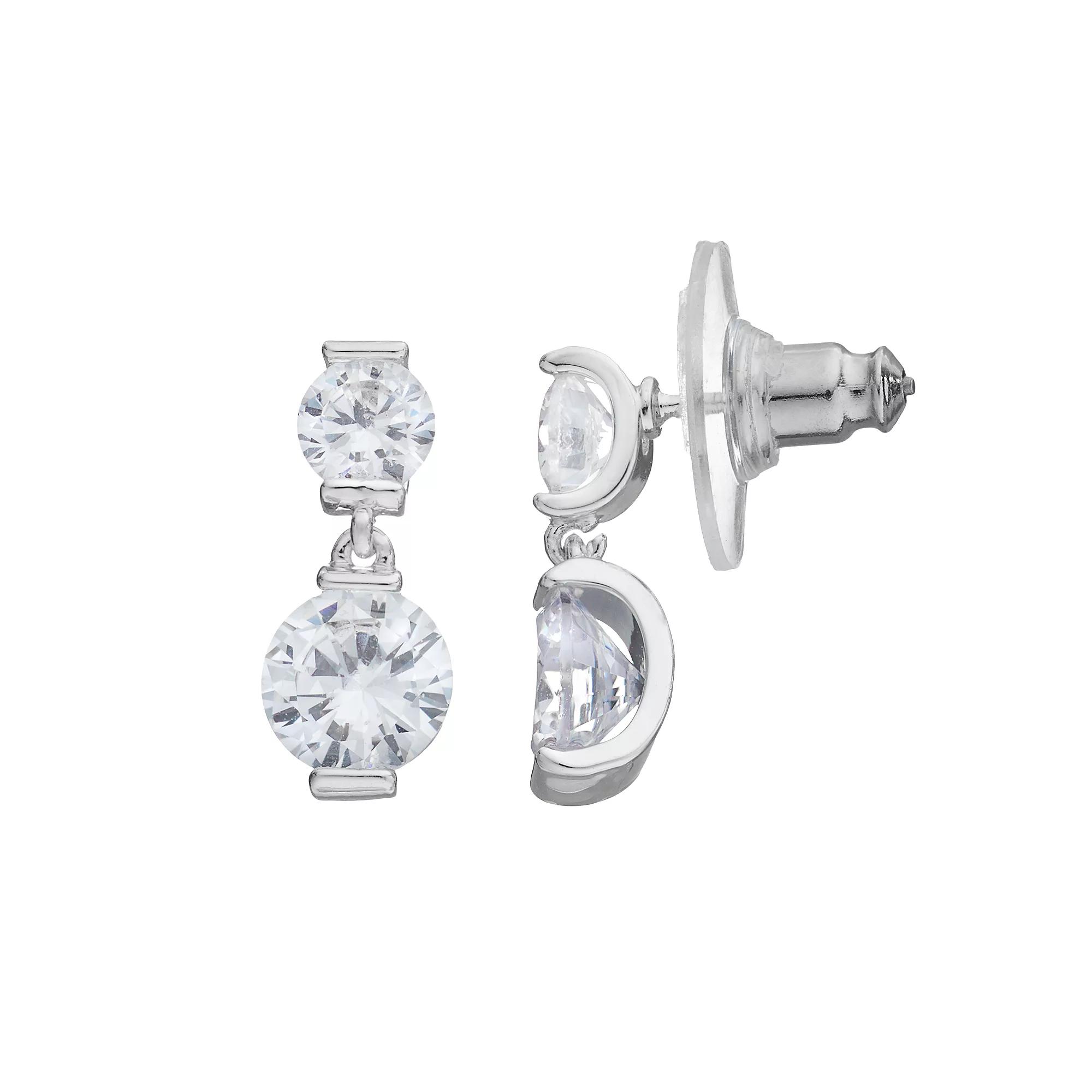 Napier Cubic Zirconia Double Drop Earrings, Women's, Silver Tone Product Image