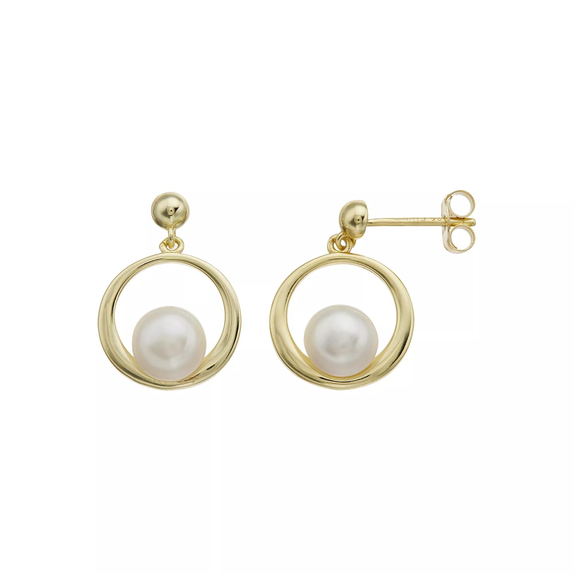 Sterling Silver 14k Yellow Gold-Plated Freshwater Pearl Eternity Circle Dangle Earrings, Womens, Gold Tone Product Image