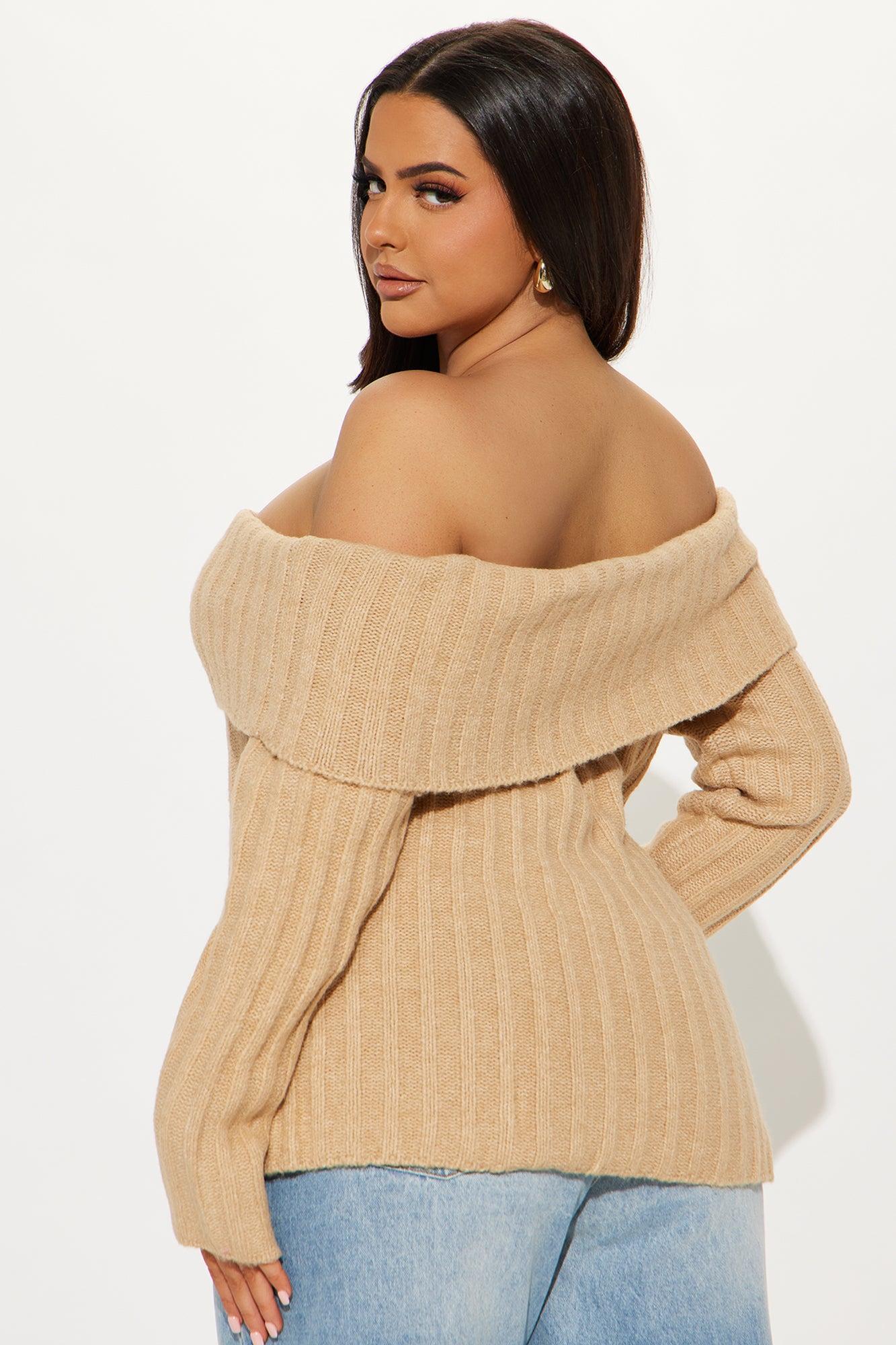 Mid City Off Shoulder Sweater - Taupe Product Image