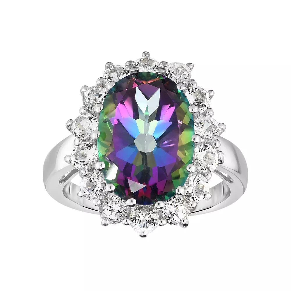 Oro Leoni Sterling Silver Mystic Topaz & White Topaz Halo Ring, Women's,  Product Image