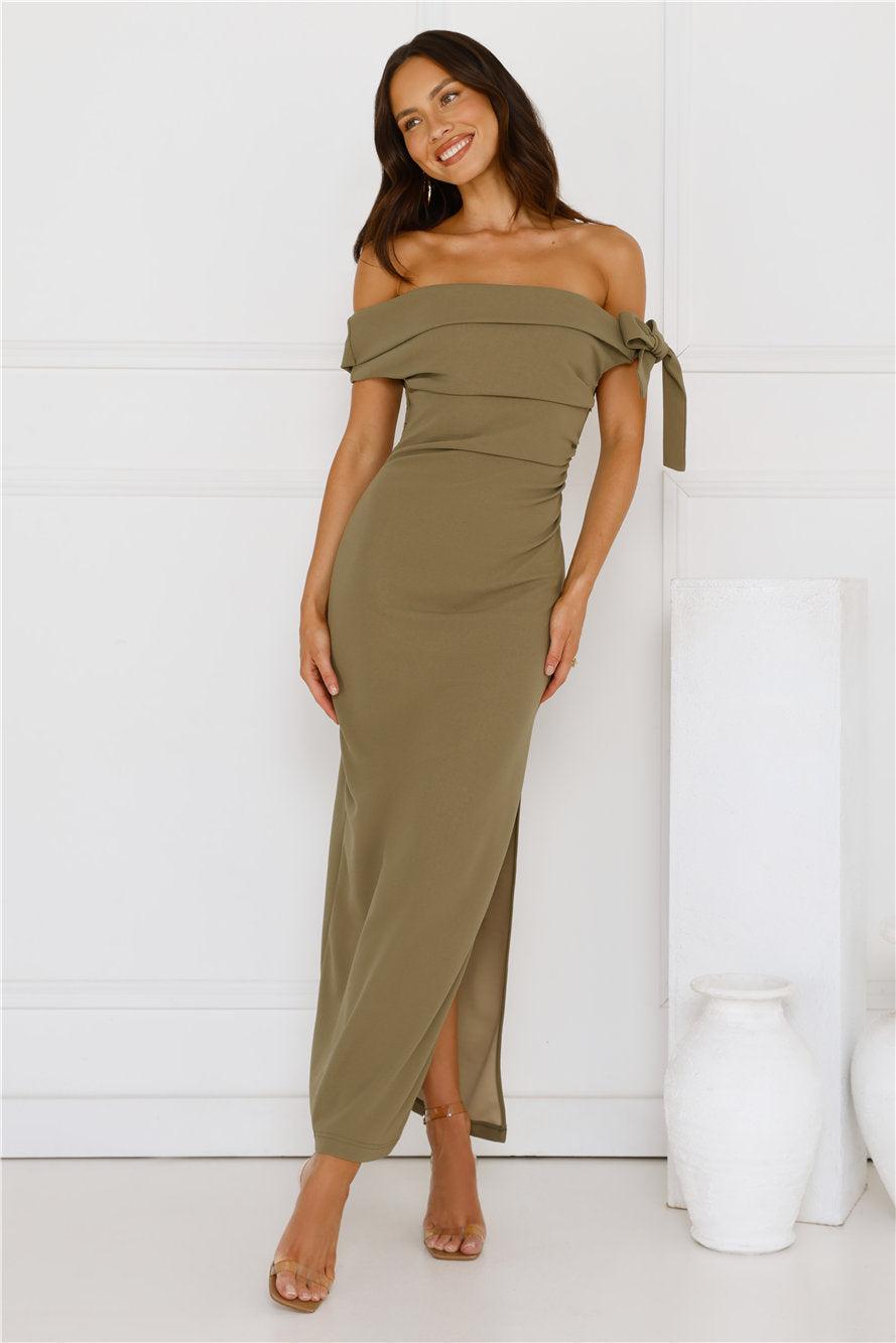 The Luxe Party Maxi Dress Olive Product Image