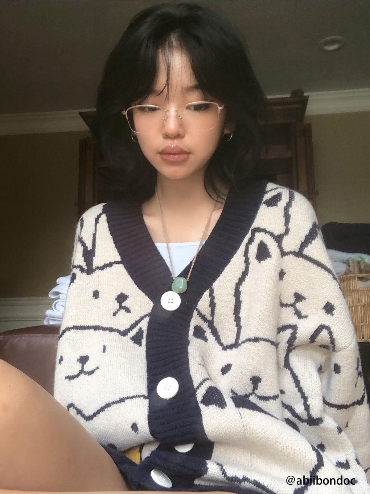 Aelfric Eden Cartoon Cat Print Knit Cardigan Product Image