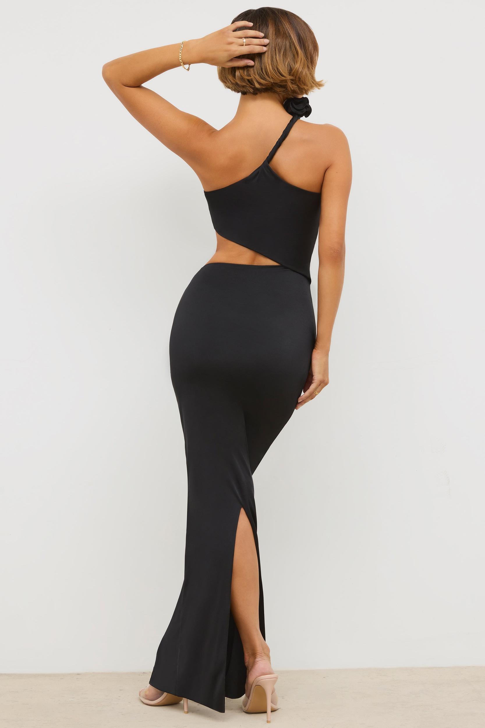 Premium Jersey Asymmetric Cut Out Maxi Dress in Black Product Image