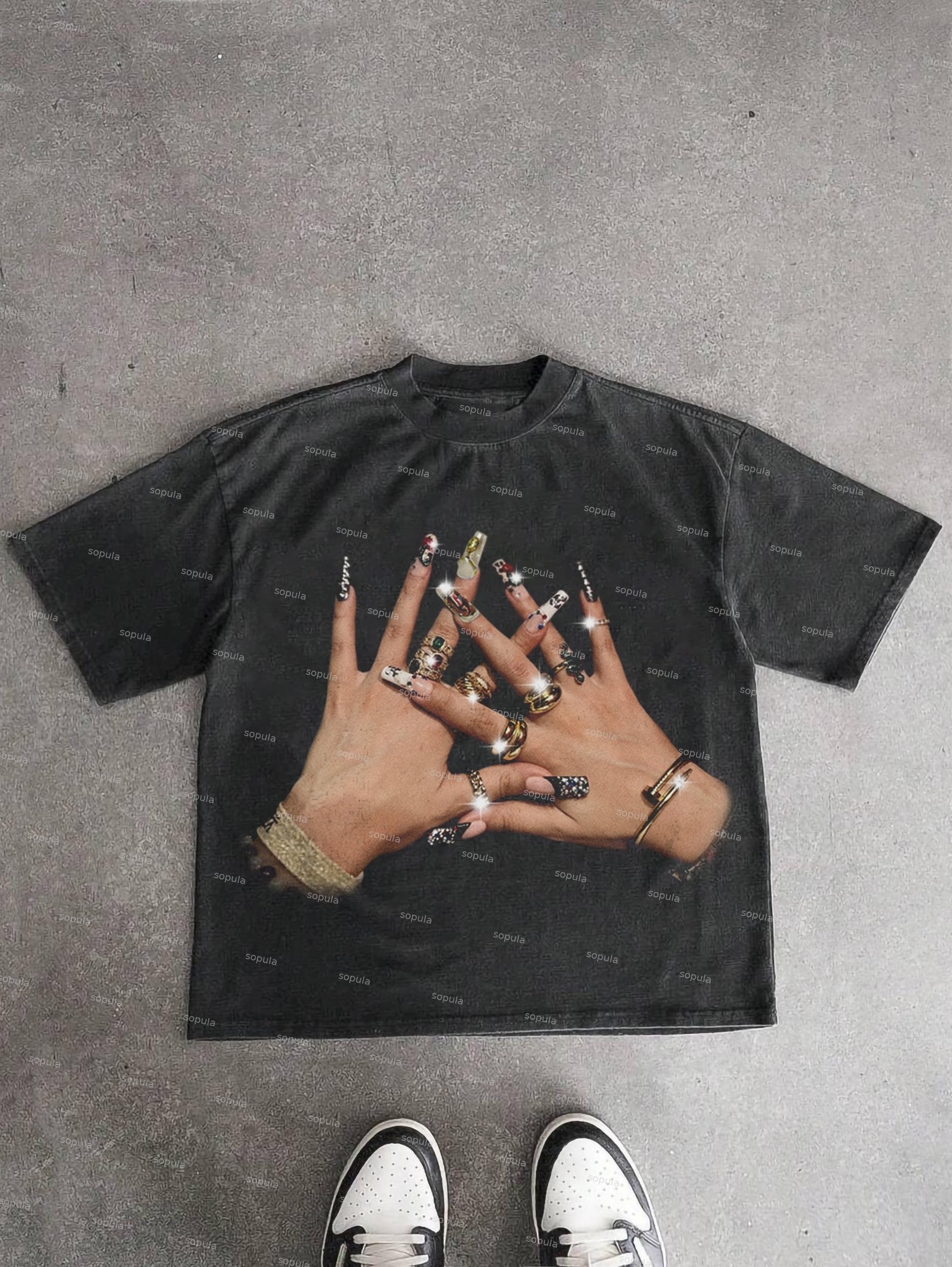 God Religion Trendy Nail Art Graphic Acid Wash T-shirt Product Image