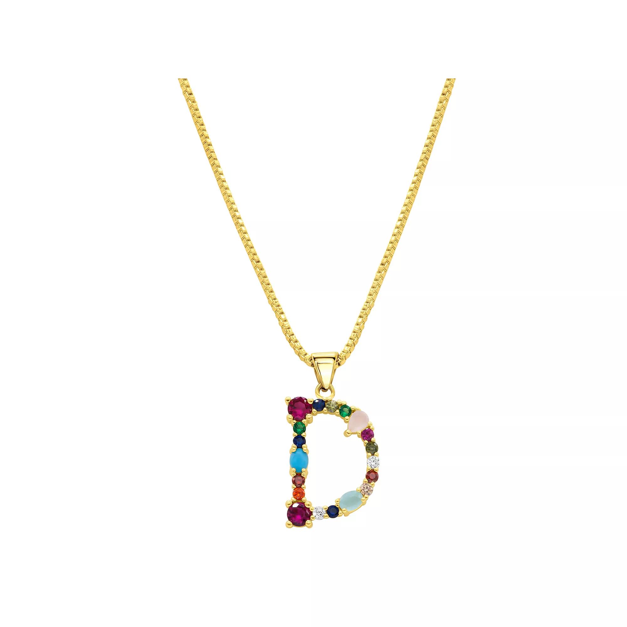 Adornia Gold Tone Multi Color Cubic Zirconia Initial Necklace, Women's,  Product Image