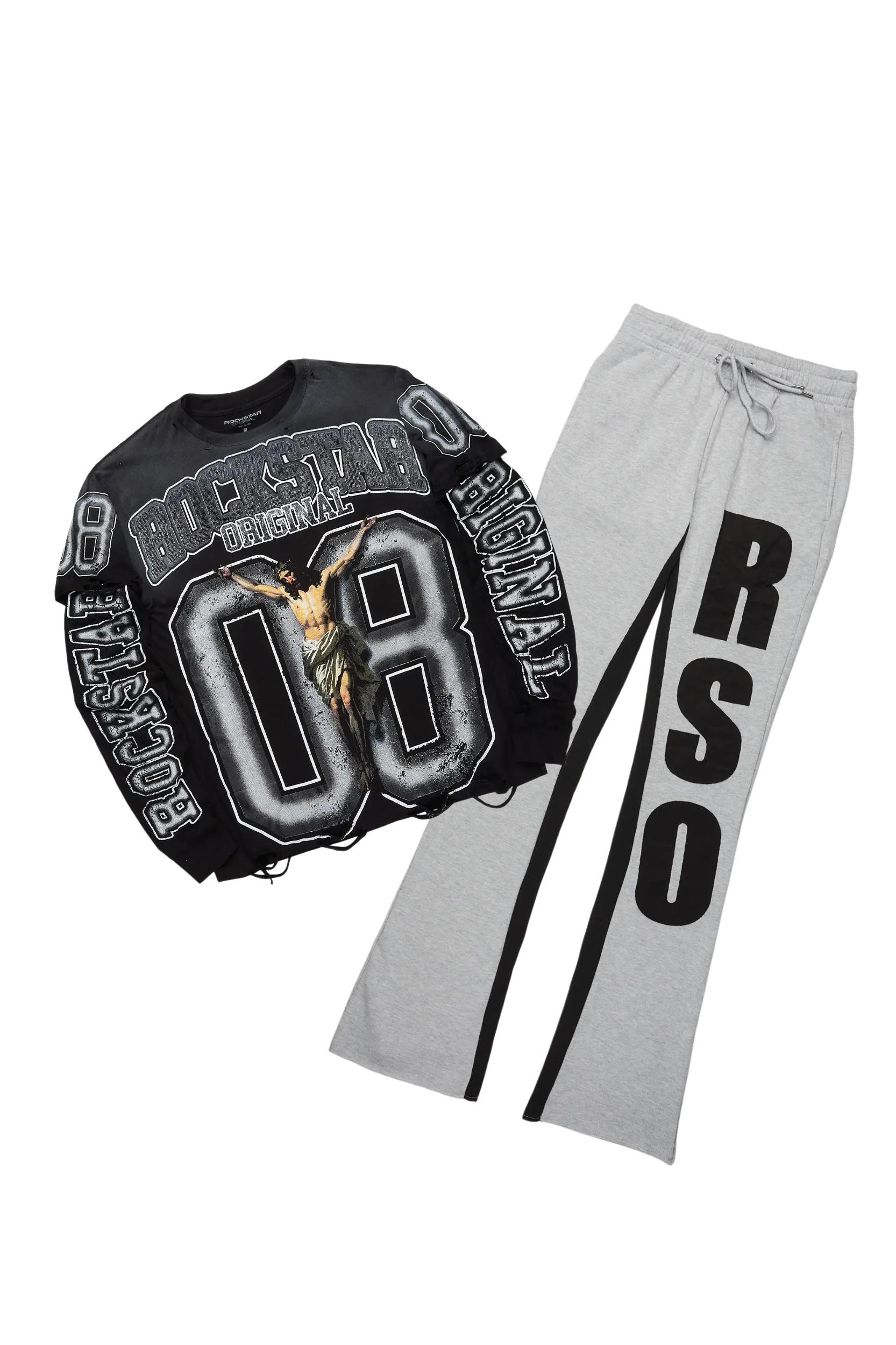 Fields Black/Grey Double Layer T-Shirt/Stacked Baggy Track Set Male Product Image