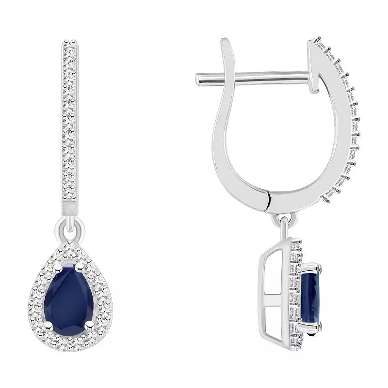 Celebration Gems Sterling Silver Teardrop Sapphire & 1/3 Carat T.W. Diamond Hoop Drop Earrings, Women's Product Image