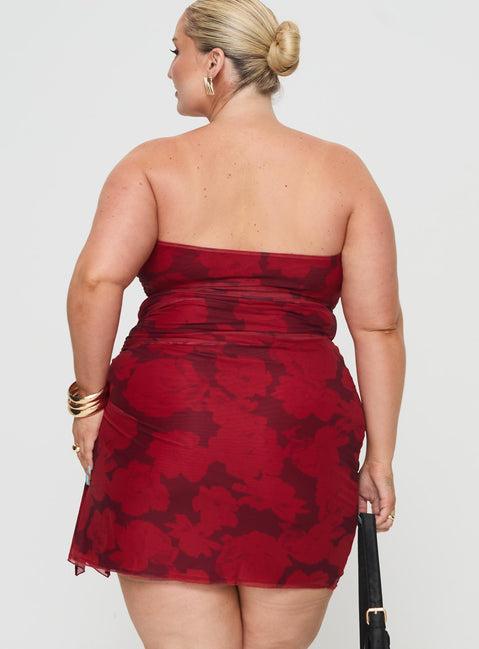 Donelli Mini Dress Burgundy / Red Floral Curve Product Image