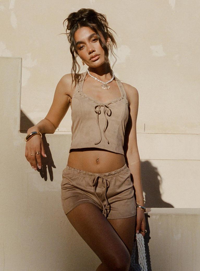 Eternal Youth Faux Suede Short Taupe Product Image