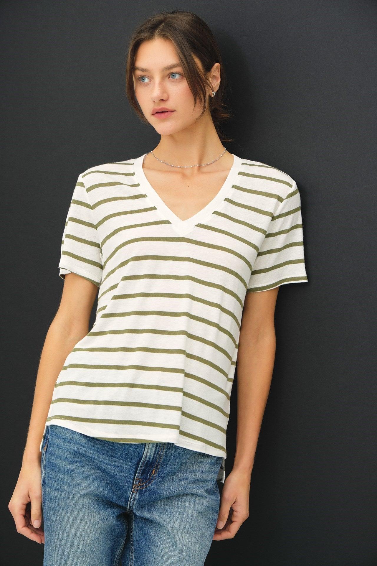 UB ESSENTIALS: EASY STRIPES COTTON-LINEN TEE Product Image