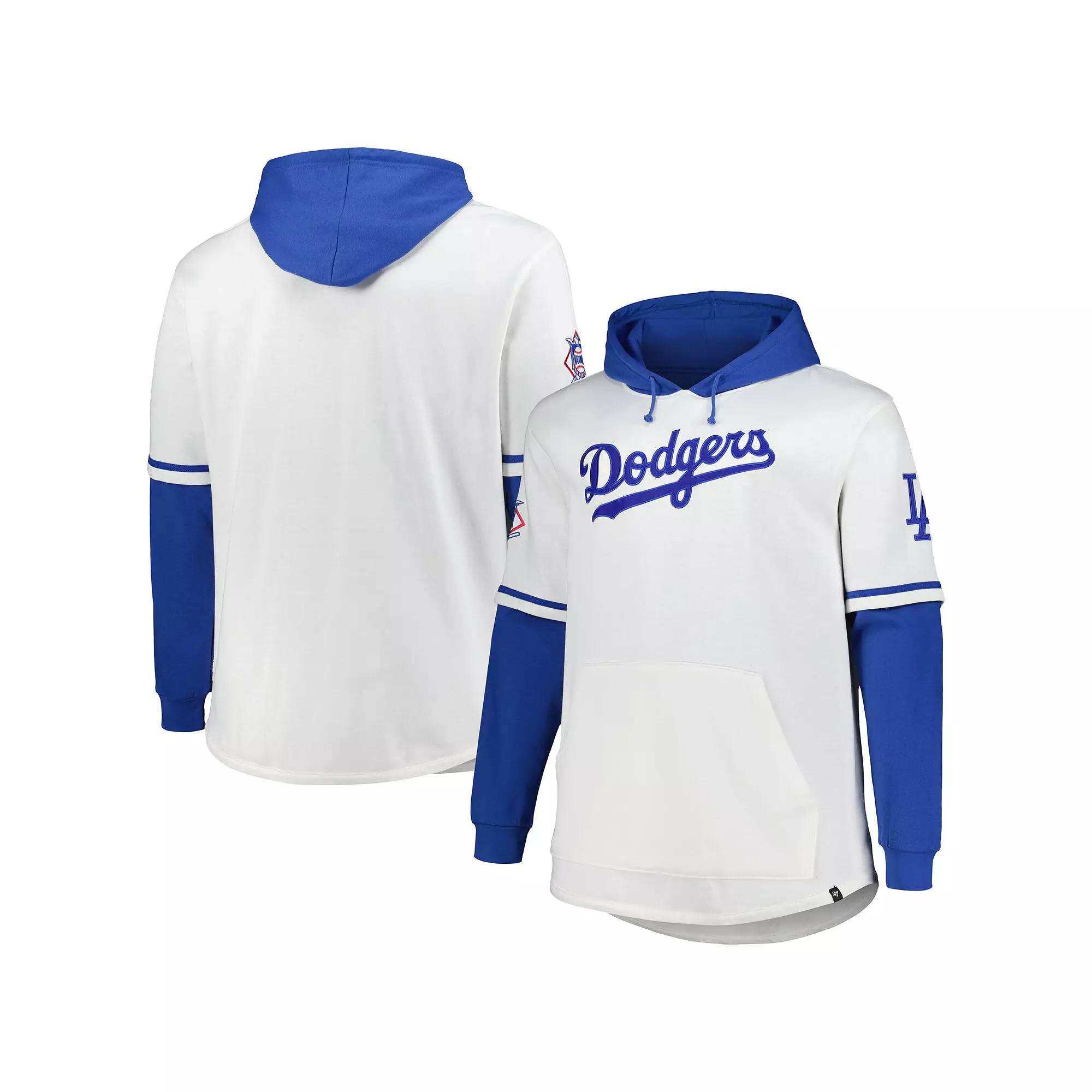 Men's '47 White/Royal Los Angeles Dodgers Big & Tall Trifecta Shortstop Pullover Hoodie, Size: 2XLT Product Image