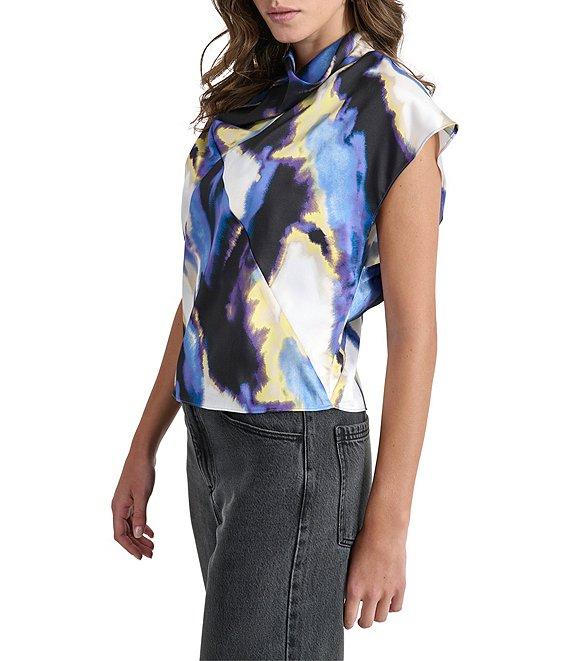 DKNY by Donna Karan Printed High Cowl Neck Short Sleeve Top Product Image