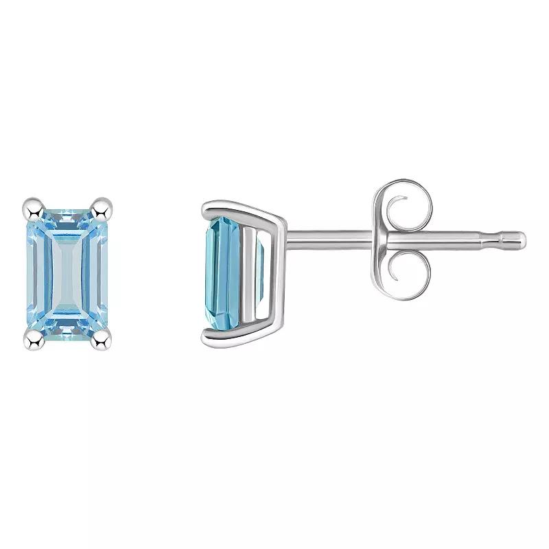 Celebration Gems 14k White Gold Emerald Cut Birthstone Stud Earrings, Women's, Aquamarine Product Image