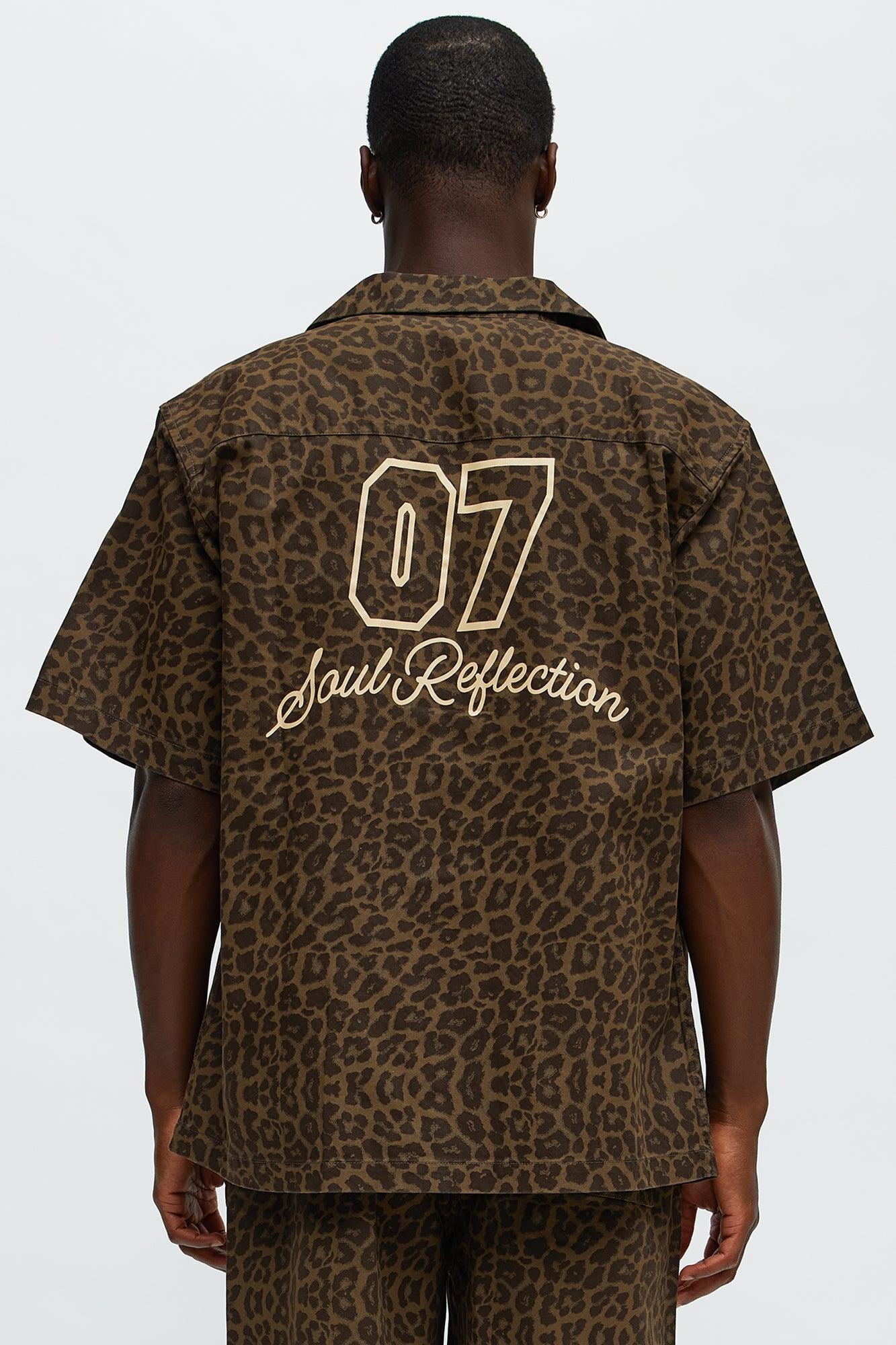 Soul 07 Cheetah Short Sleeve Button Up Shirt - Brown Male Product Image