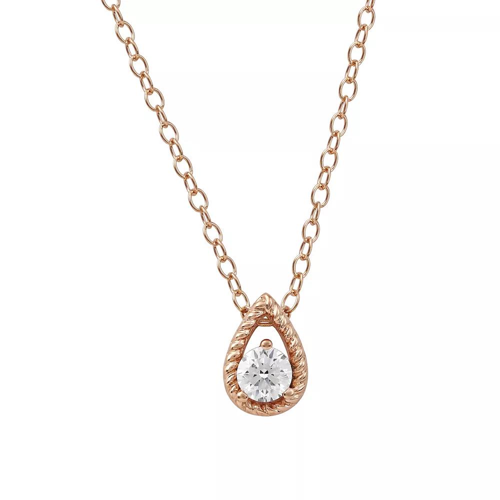 DeCouer 1/5 Carat T.W. Diamond Solitaire Teardrop Pendant Necklace, Women's, Size: 18", Rose Gold Tone Product Image