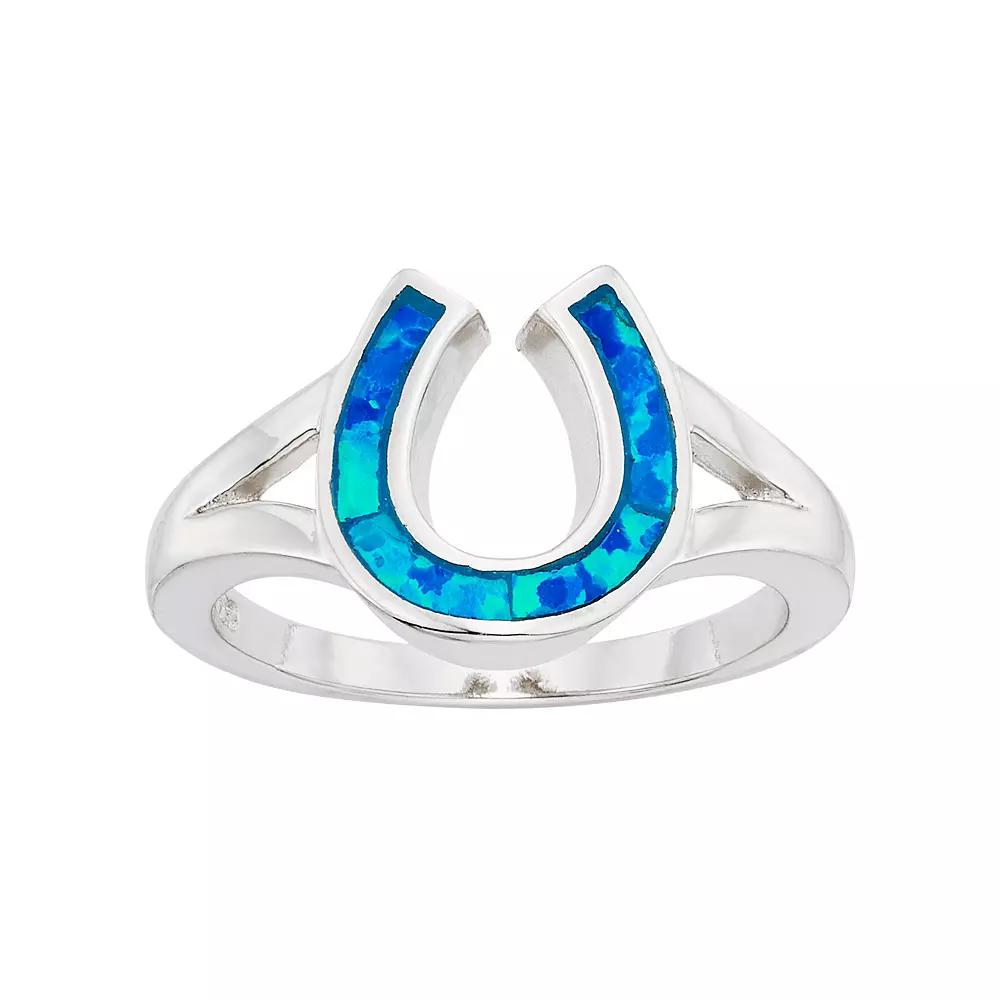 Nautica Rocks Lab-Created Blue Opal Sterling Silver Horseshoe Ring, Women's,  Product Image