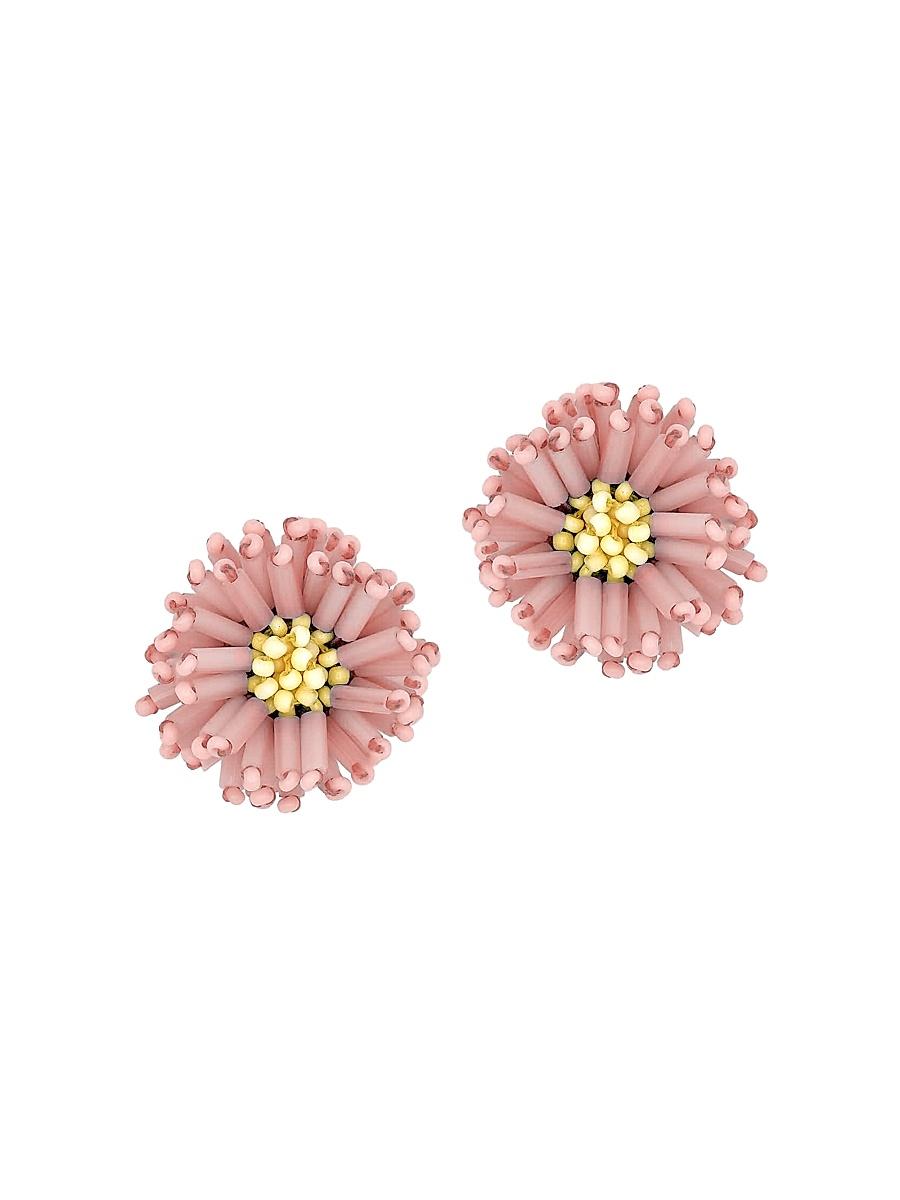Womens Pompom 24K-Gold-Plated & Glass Bead Stud Earrings Product Image
