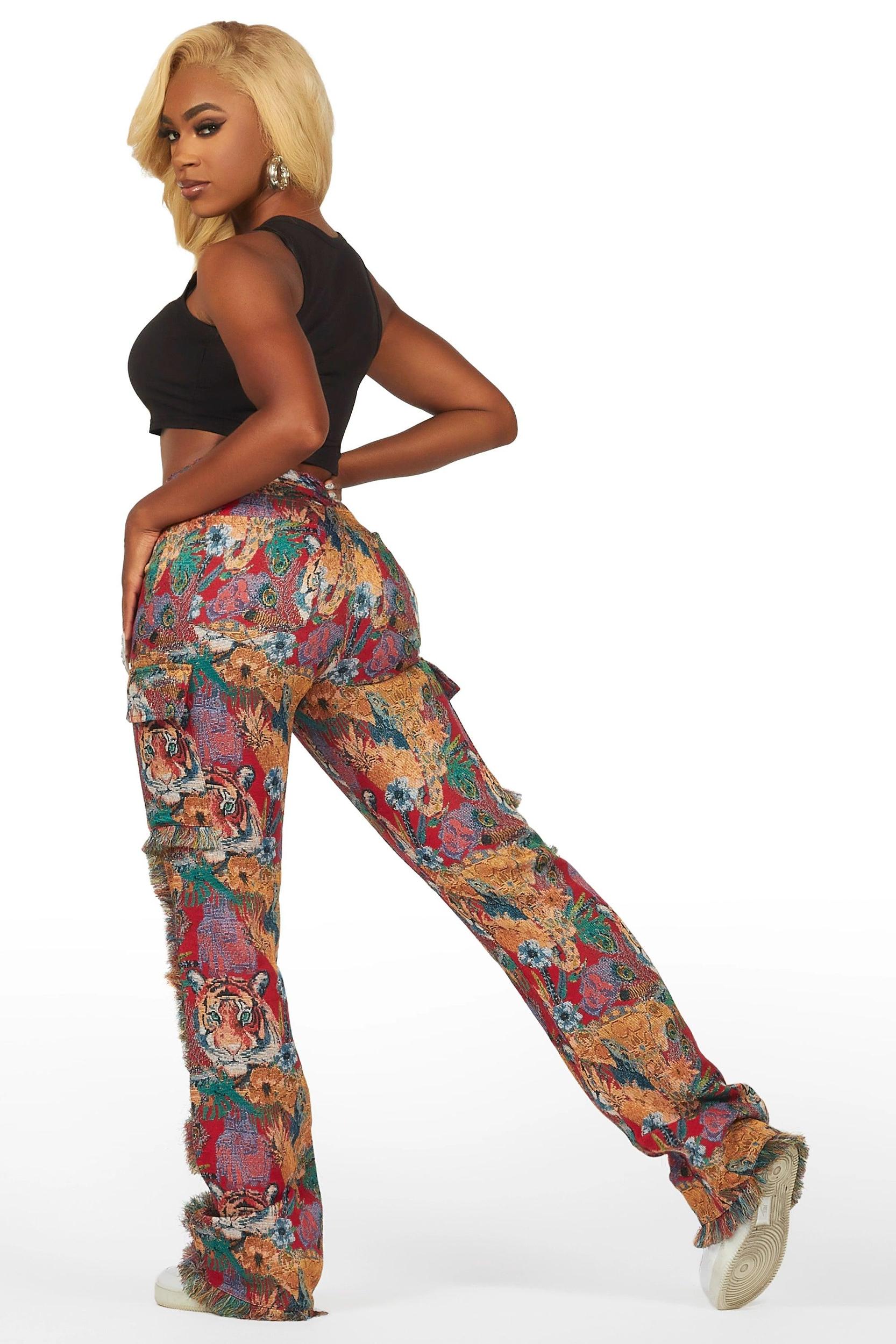 Rena Red Tapestry Stacked Pant Female Product Image