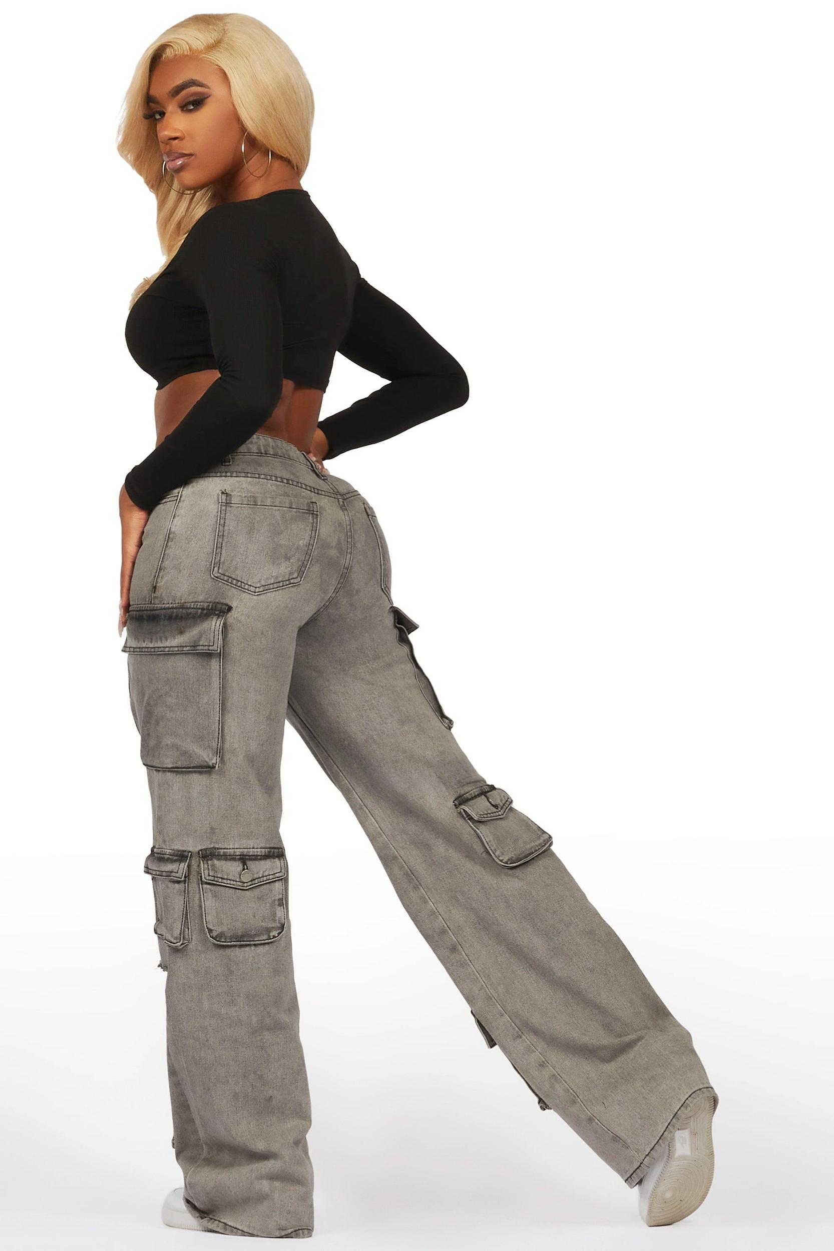 Jahmani Grey Wash Stretch Wide Leg Jean Female Product Image