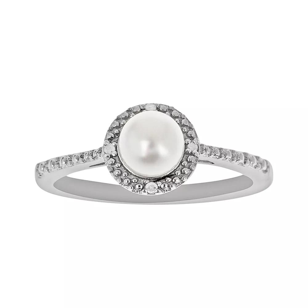Celebration Gems Sterling Silver Freshwater Cultured Pearl and Diamond Accent Frame Ring, Women's,  Product Image