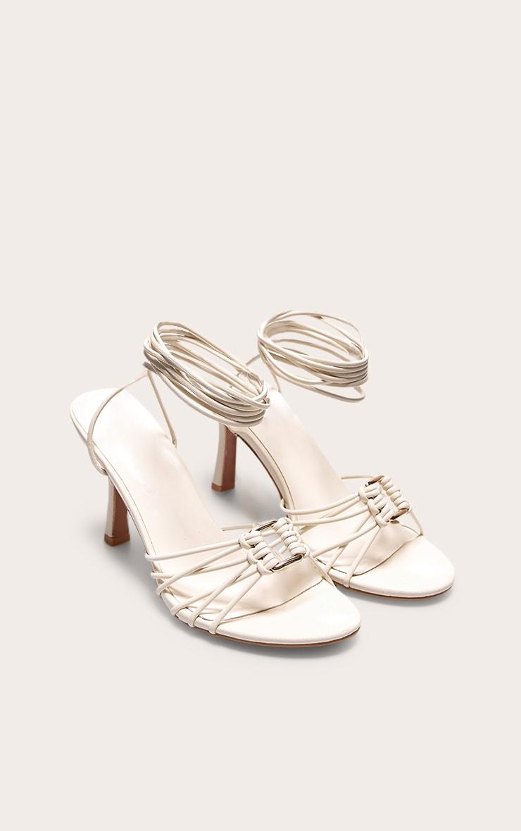 Cream PU Gold Buckle Round Toe Lace Up Heeled Sandals Product Image