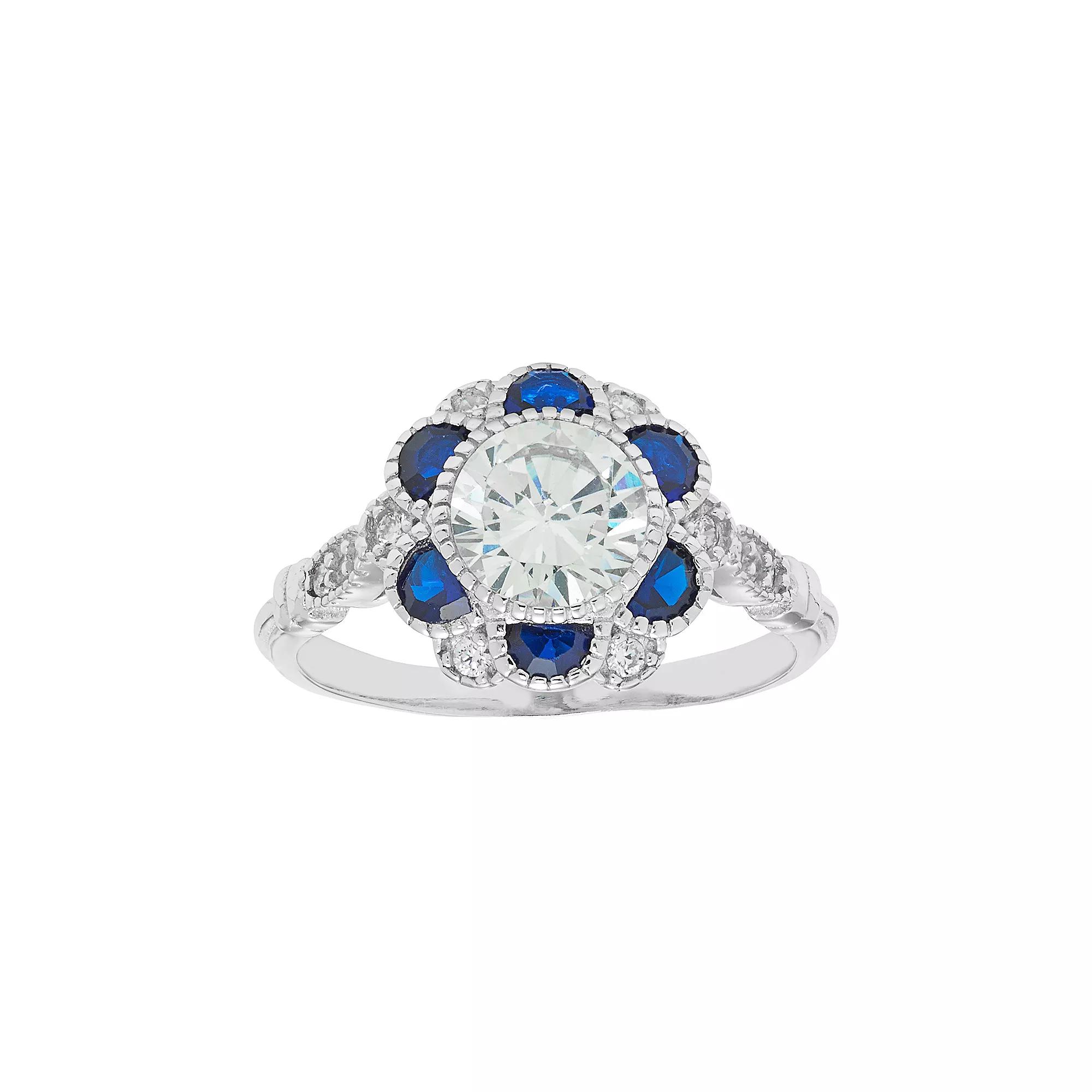Sterling Silver Cubic Zirconia & Lab-Created Blue Spinel Flower Ring, Women's, Size: 8 Product Image