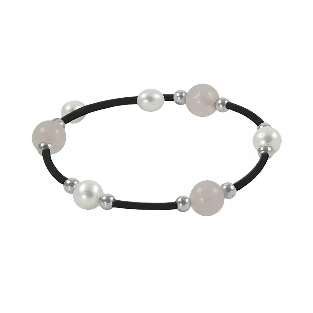 PearLustre by Imperial Sterling Silver Freshwater Cultured Pearl and Rose Quartz Stretch Bracelet, Women's, Freshwater White Product Image