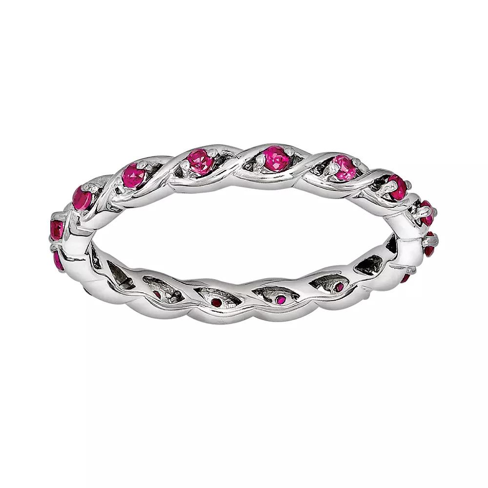 Stacks & Stones Sterling Silver Lab-Created Ruby Stack Ring, Women's,  Product Image