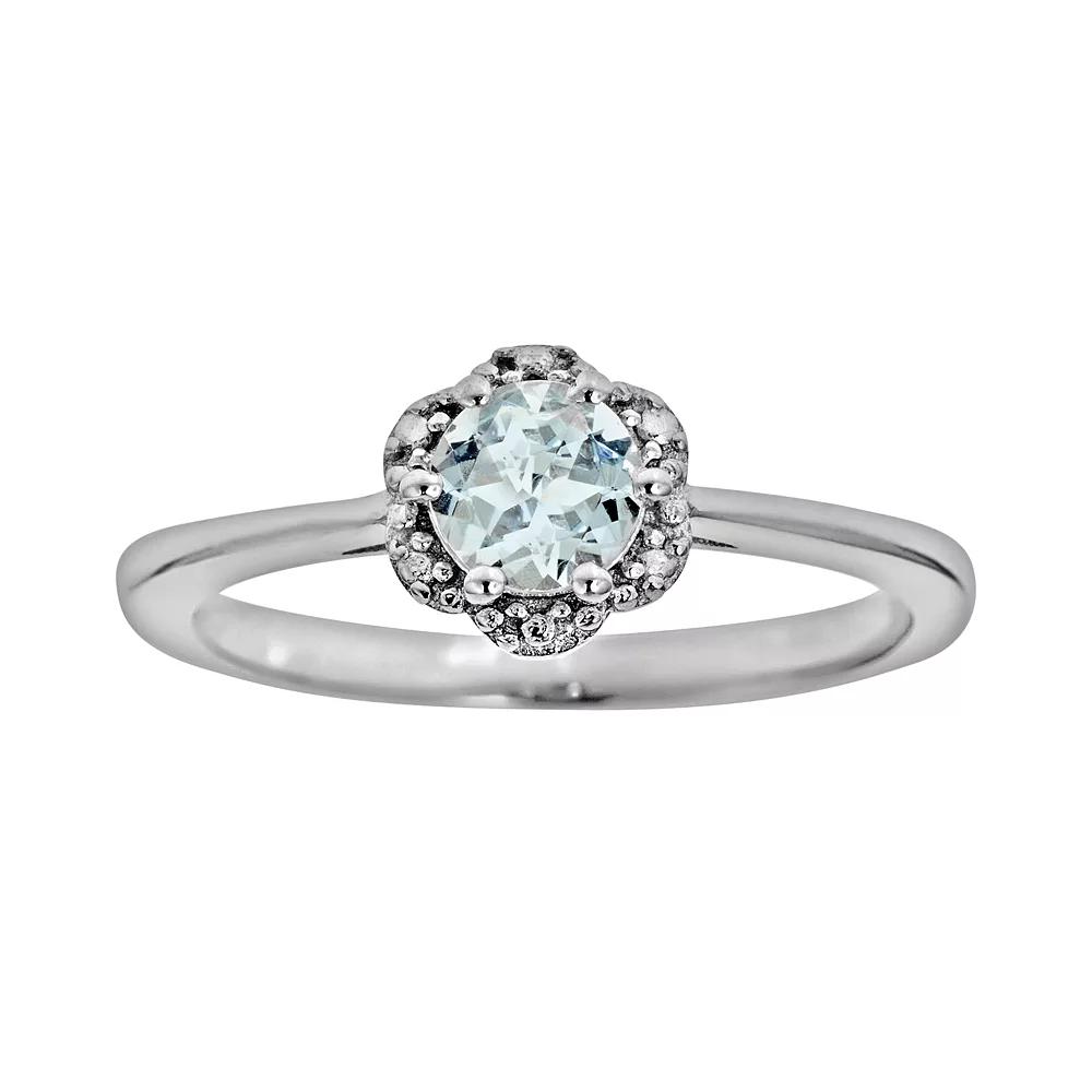 Celebration Gems Sterling Silver Aquamarine Studded Flower Ring, Women's,  Product Image