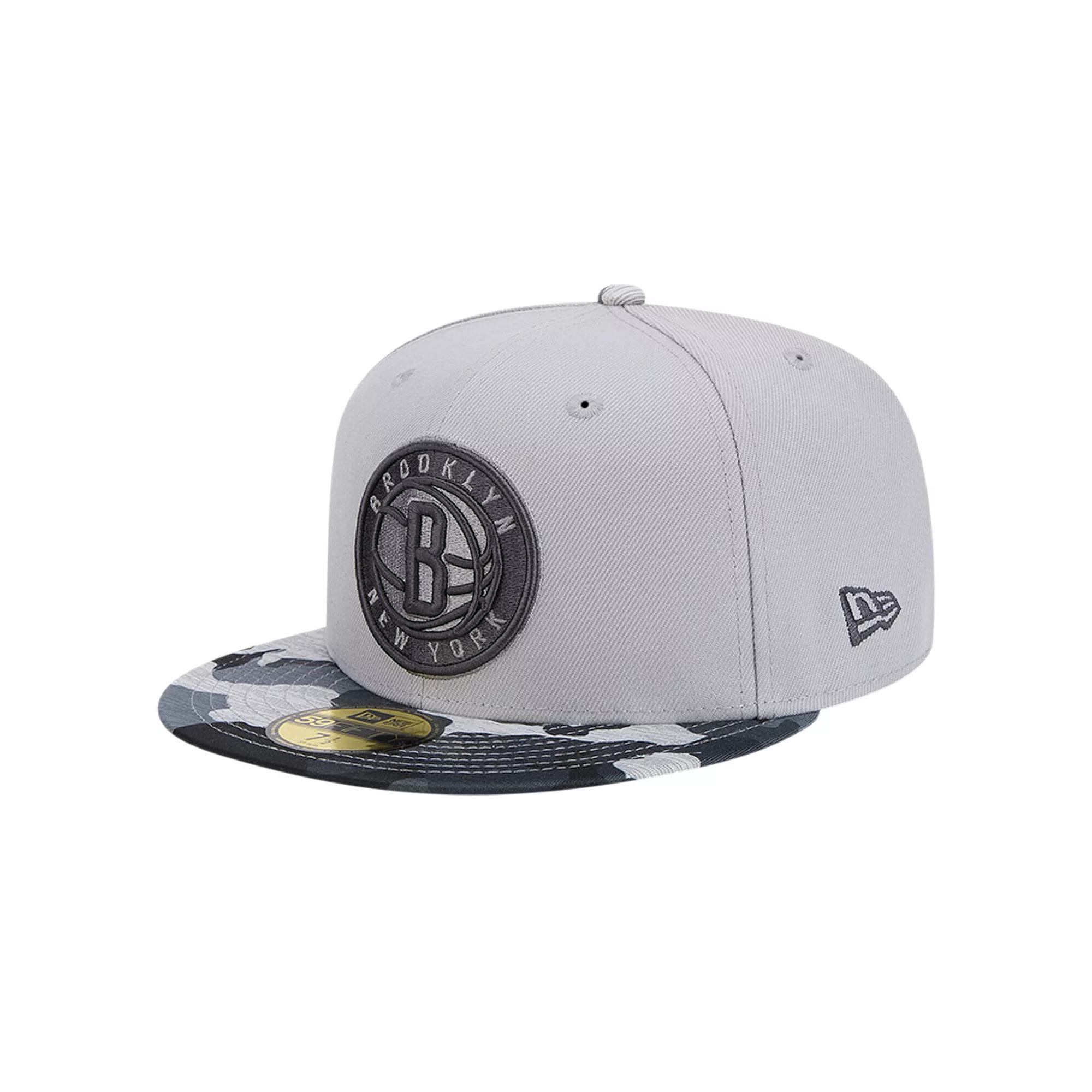Men's New Era Gray Brooklyn Nets Active Color Camo Visor 59FIFTY Fitted Hat,  Product Image