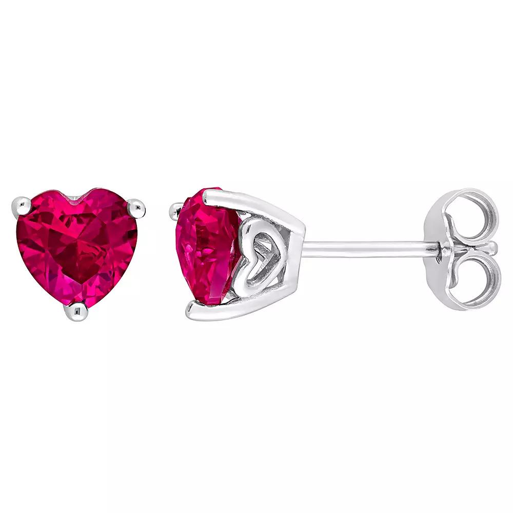 Stella Grace Sterling Silver & Gemstone Heart Stud Earrings, Women's, Created Red Product Image
