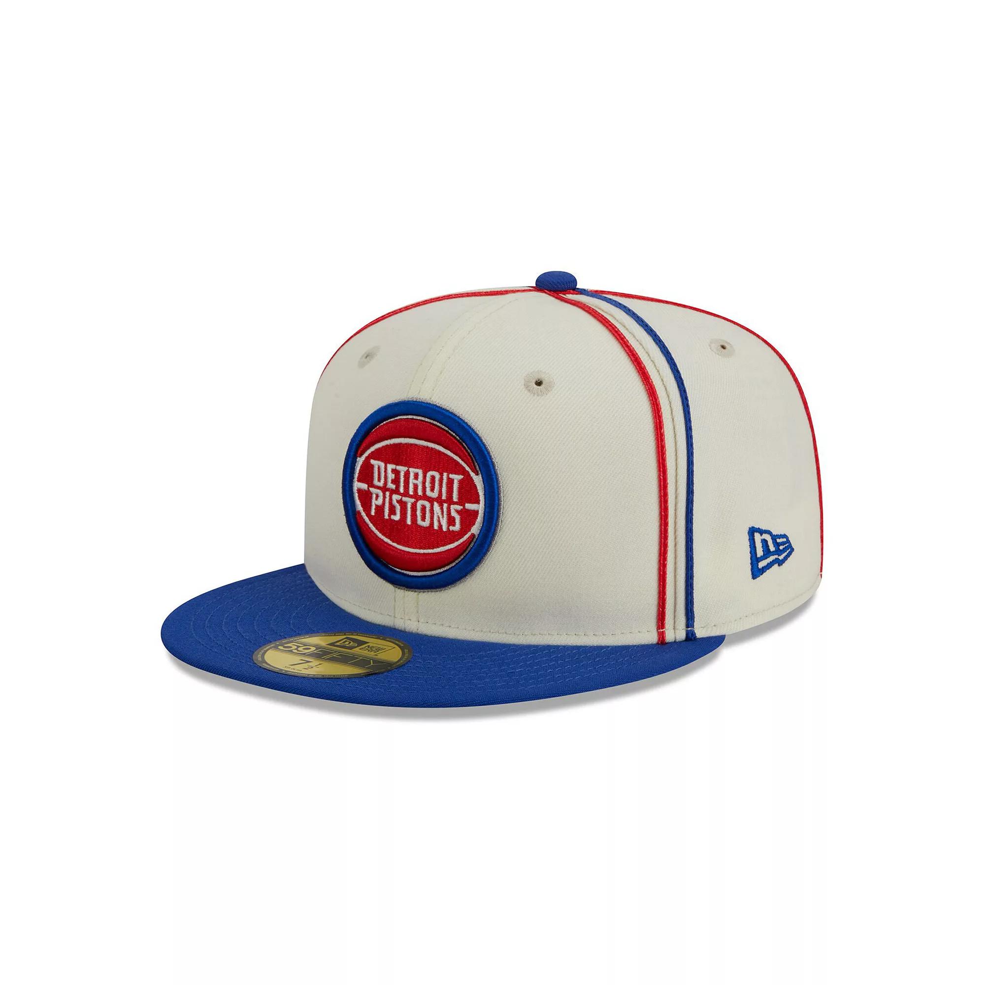 Men's New Era Cream/Blue Detroit Pistons Piping 2-Tone 59FIFTY Fitted Hat,  Product Image