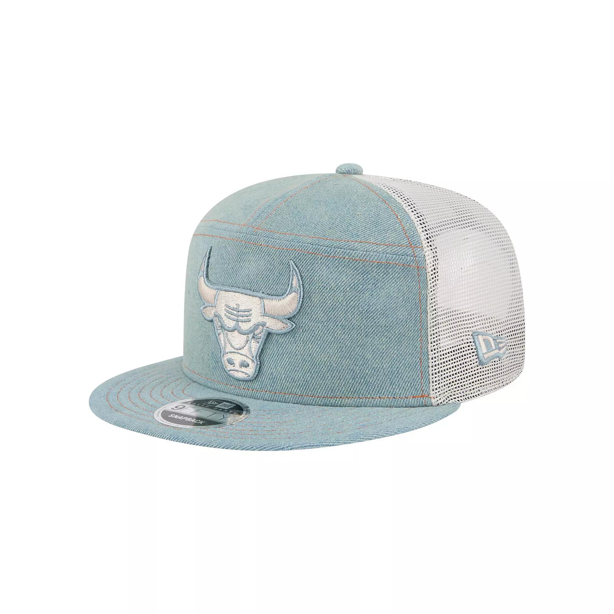 Men's New Era Chicago Bulls Adventure Denim Split Panel 9FIFTY Snapback Trucker Hat, Turquoise A Product Image