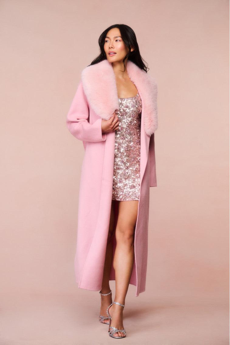 Mahika Wool-Cashmere Faux Fur Collar Coat - OATMEAL Product Image