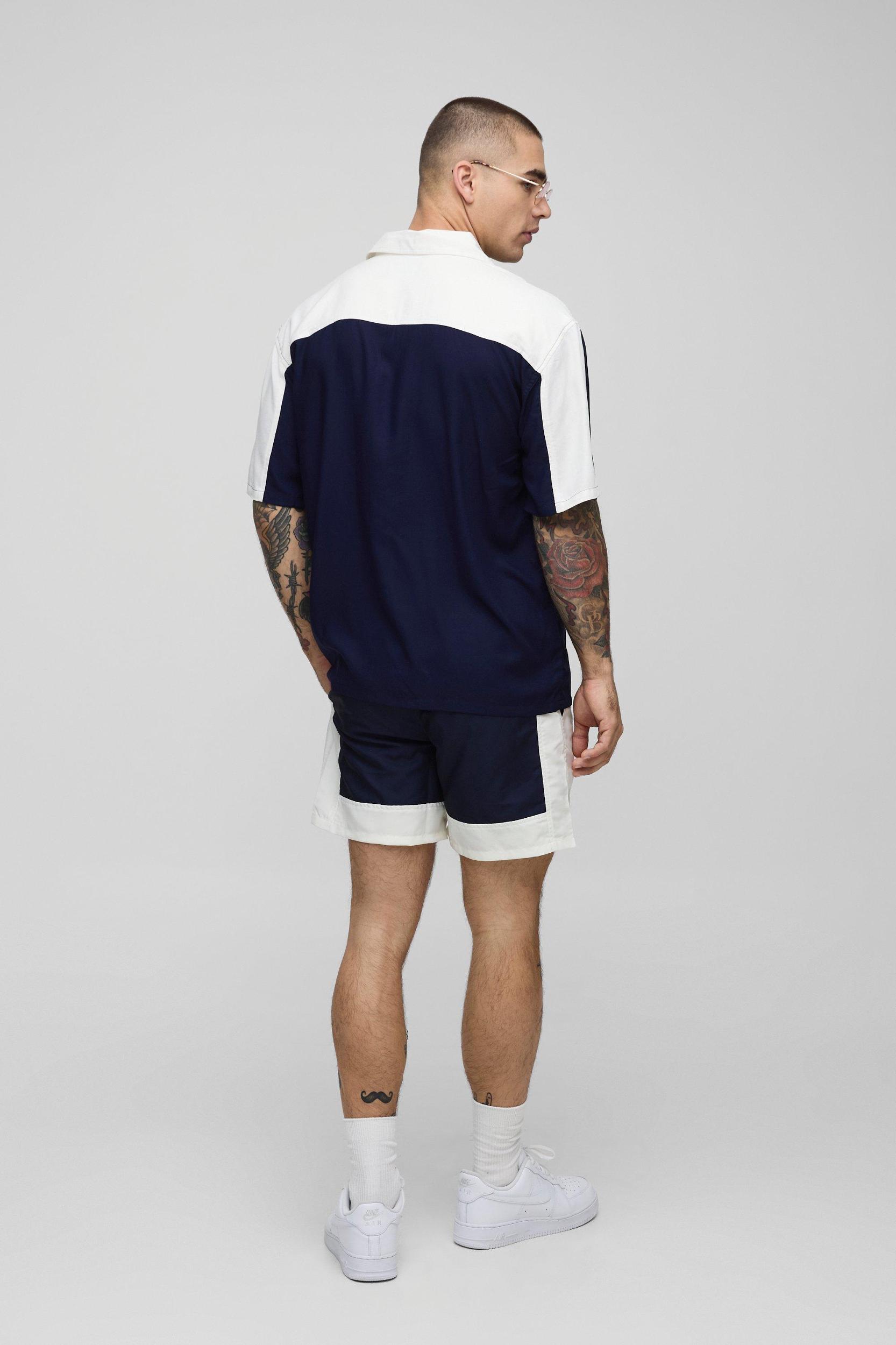 Oversized Half Sleeve Viscose Cut Sew Shirt & Swim Set | boohooMAN USA Product Image