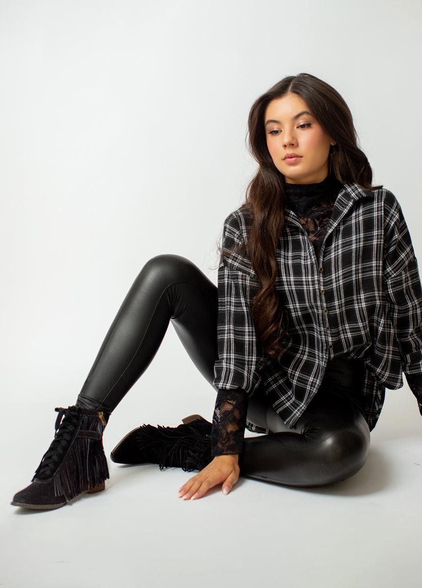 Nika Leather Fringe Boot in Black Female Product Image